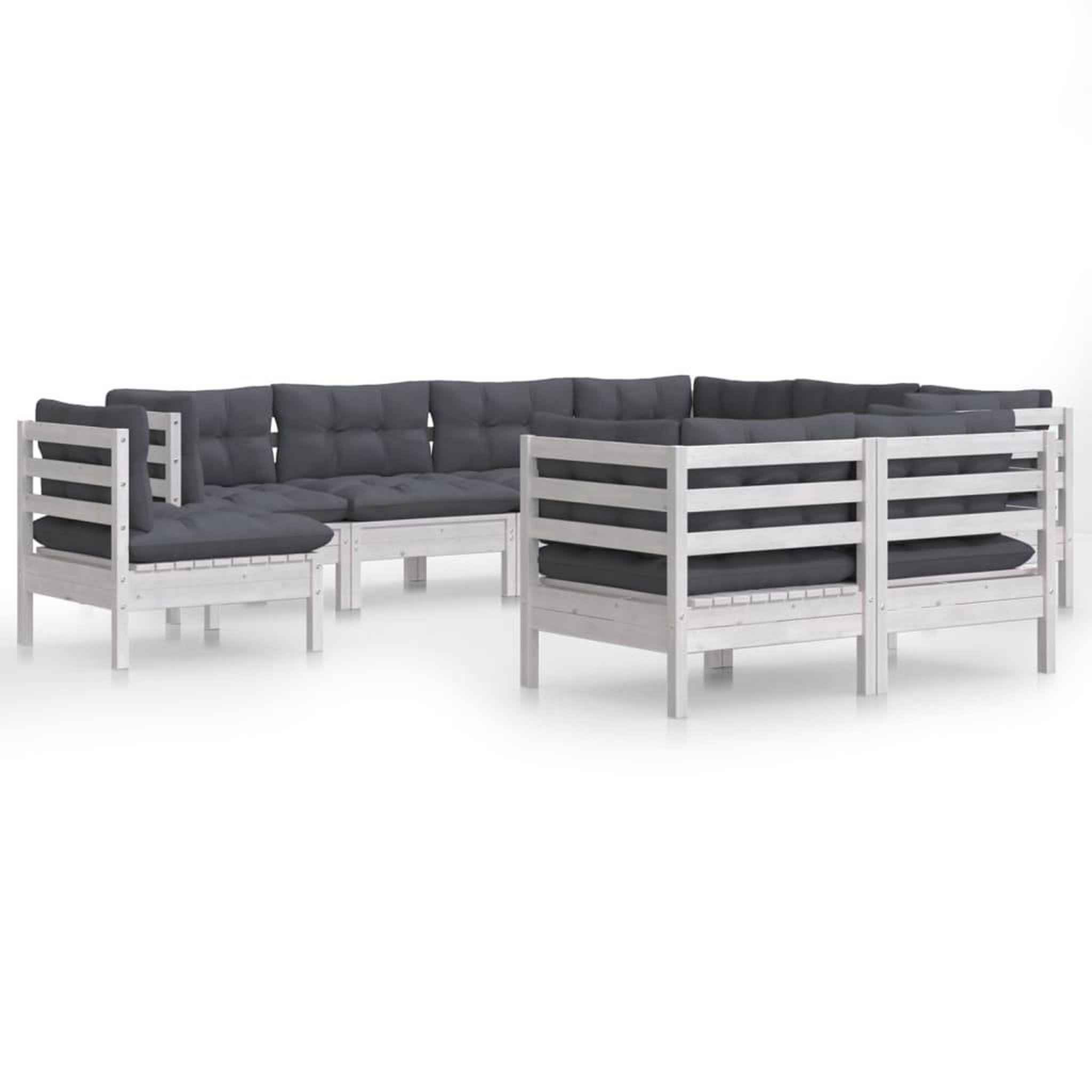 Voir la diapositive 2 : VIDAXL Salon de jardin 9 pcs avec coussins blanc bois de pin massif