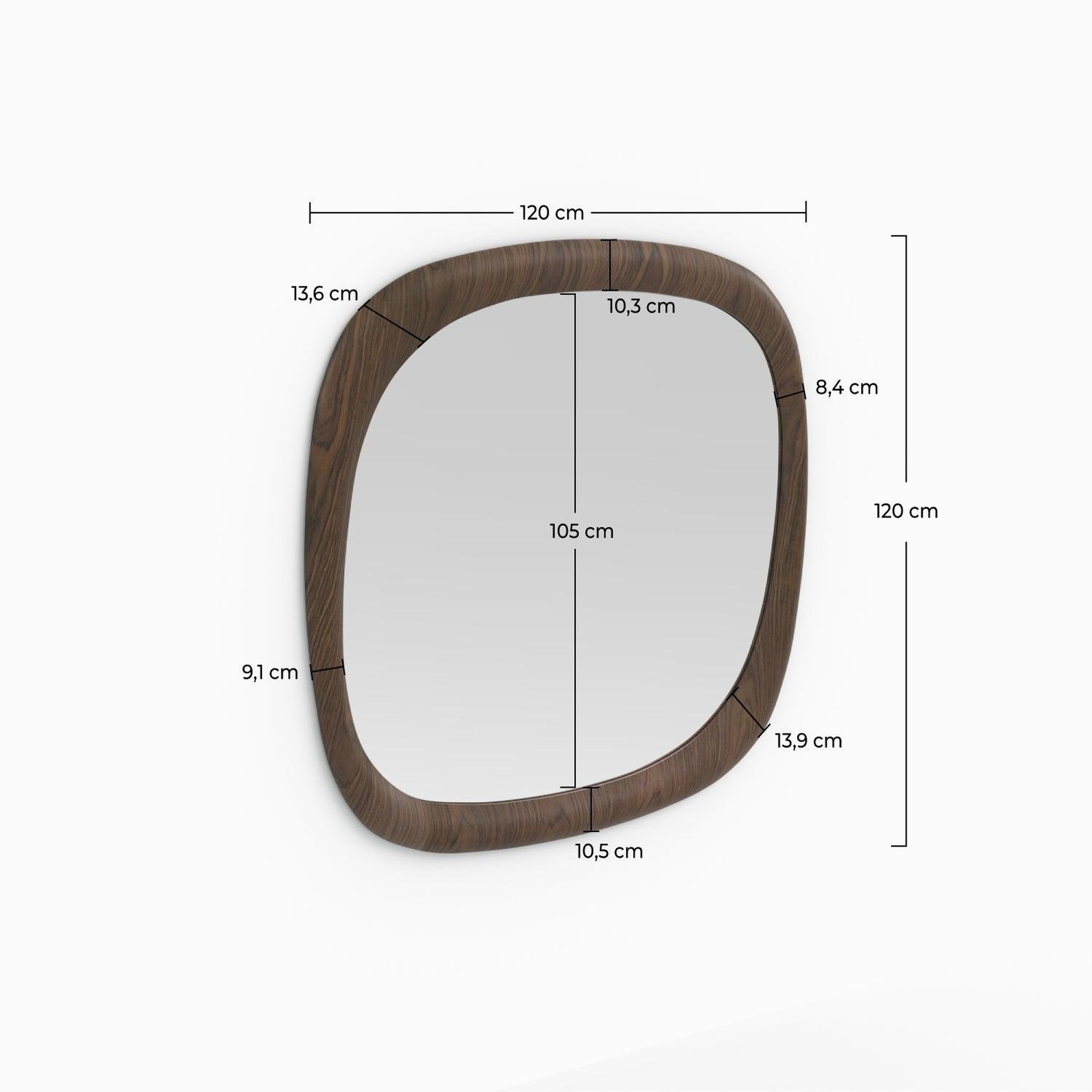 Voir la diapositive 4 : MAISON PAVANE Miroir carré en placage noyer, 120 x 120 cm-Yoko