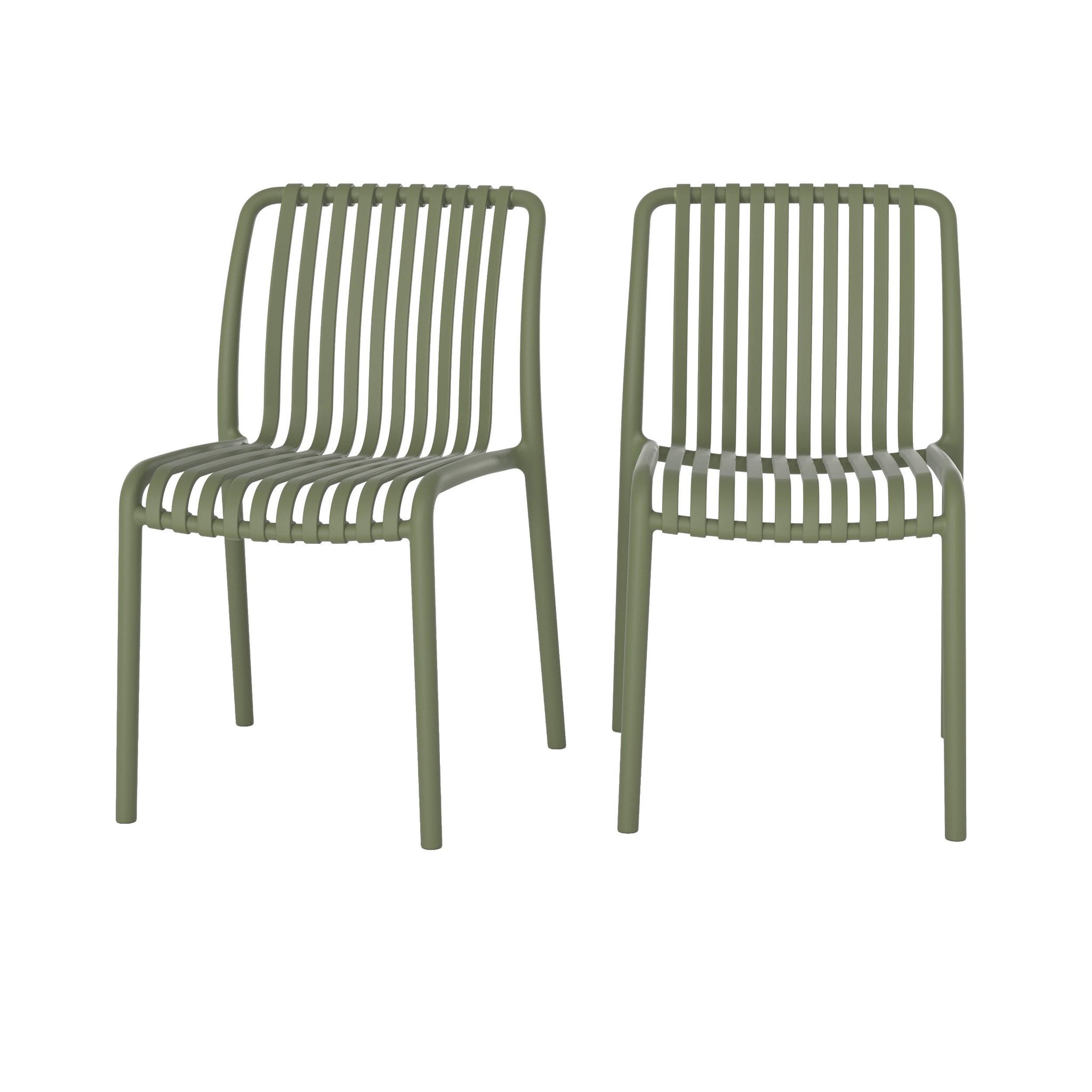 MAISON PAVANE Lot de 2 chaises de jardin empilables en plastique vert kaki-duli