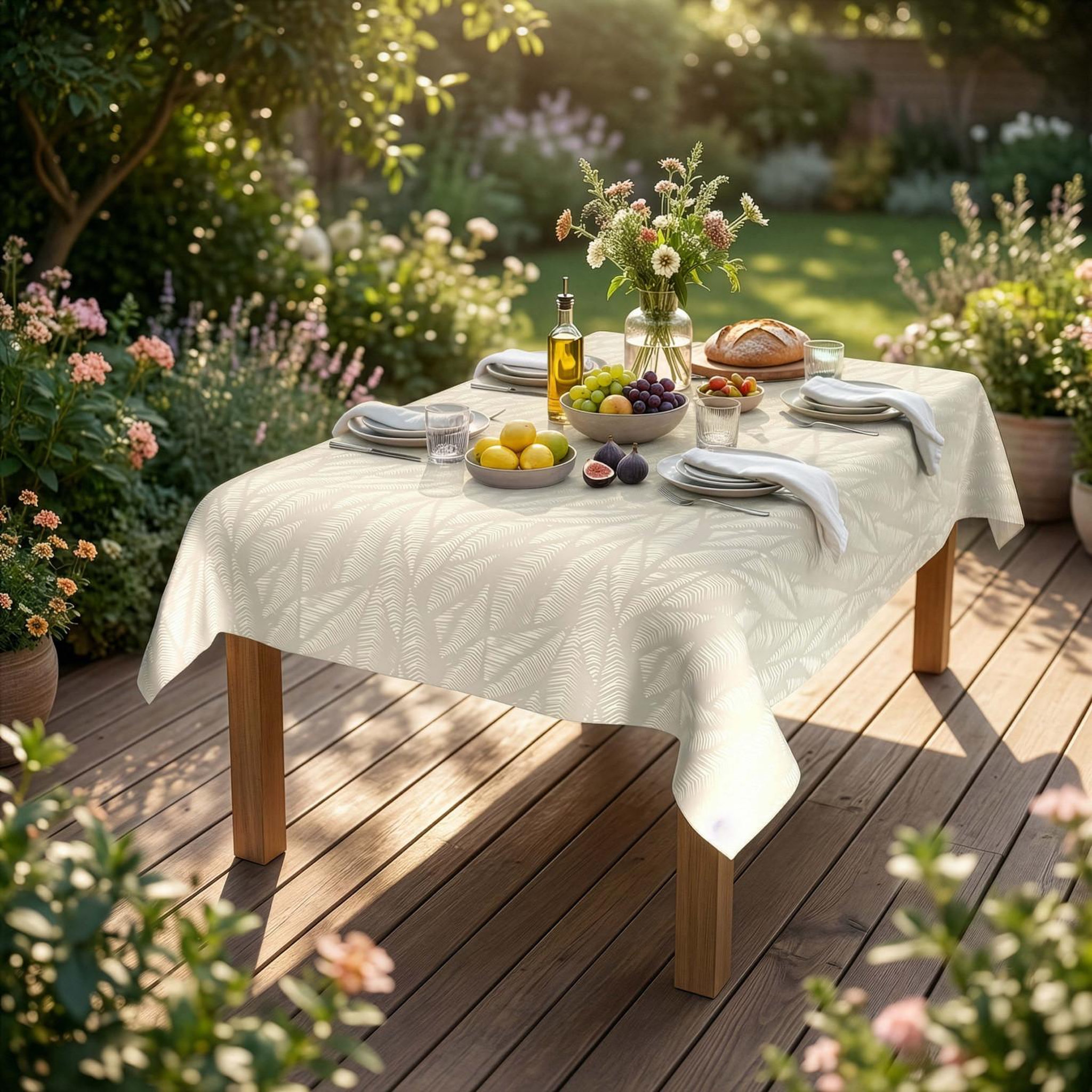 Voir la diapositive 2 : SOLEIL D'OCRE Nappe imprimée anti-tâches LUMINIS, par Soleil d'Ocre