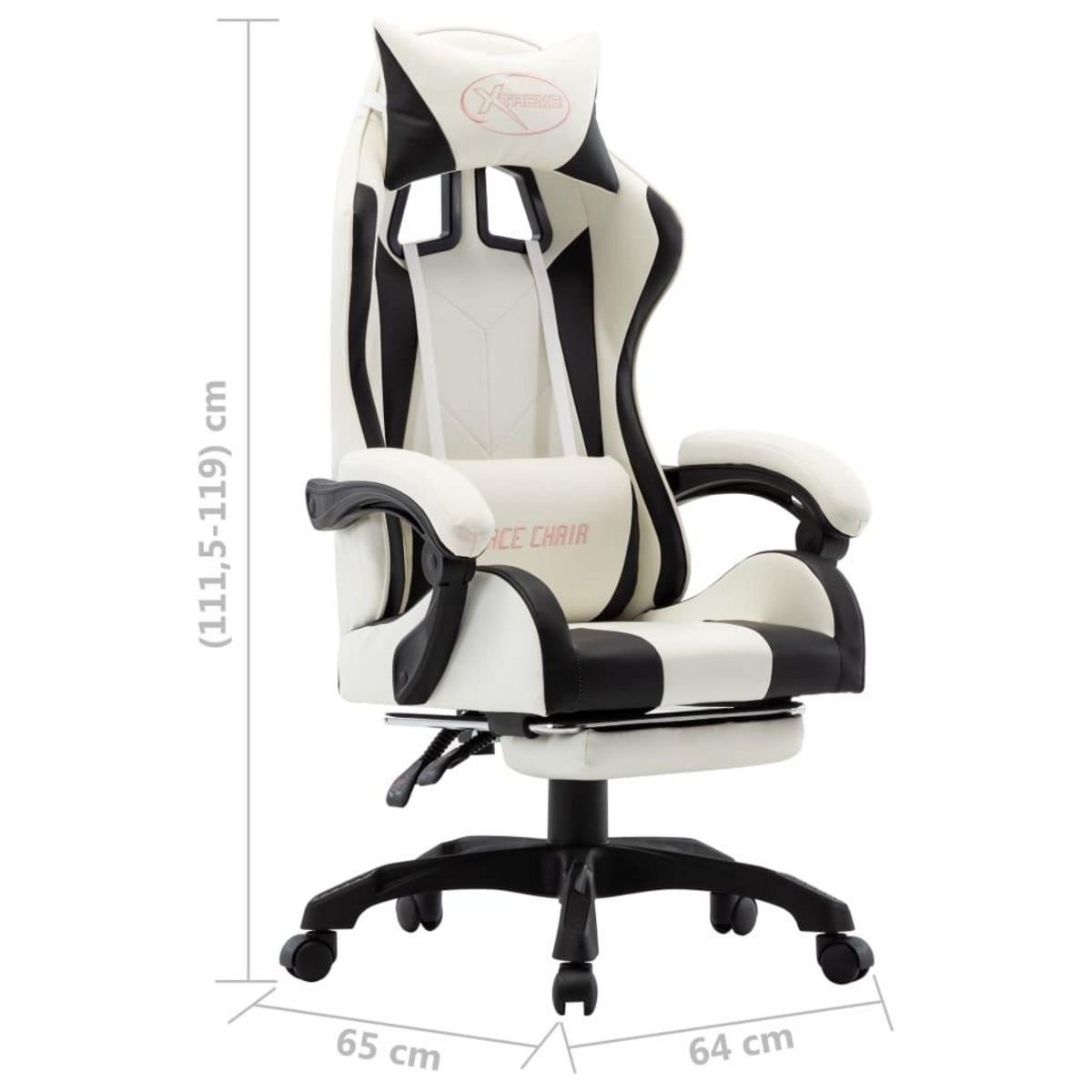 VIDAXL Fauteuil de jeux video et repose-pied Noir et blanc Similicuir