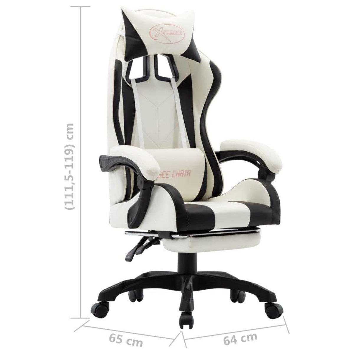 VIDAXL Fauteuil de jeux video et repose-pied Noir et blanc Similicuir