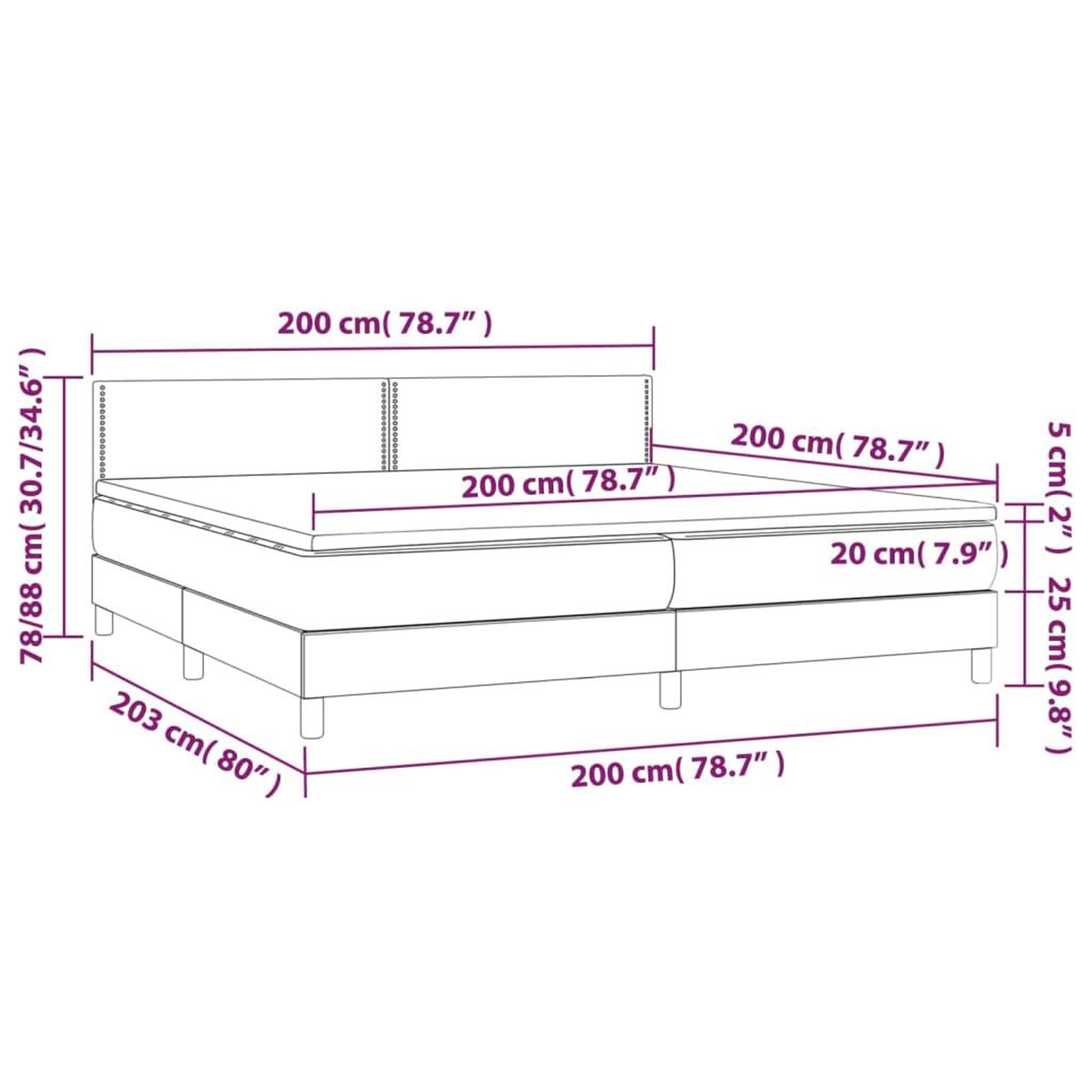 Voir la diapositive 6 : VIDAXL Sommier a lattes de lit et matelas et LED Noir 200x200 cm Tissu