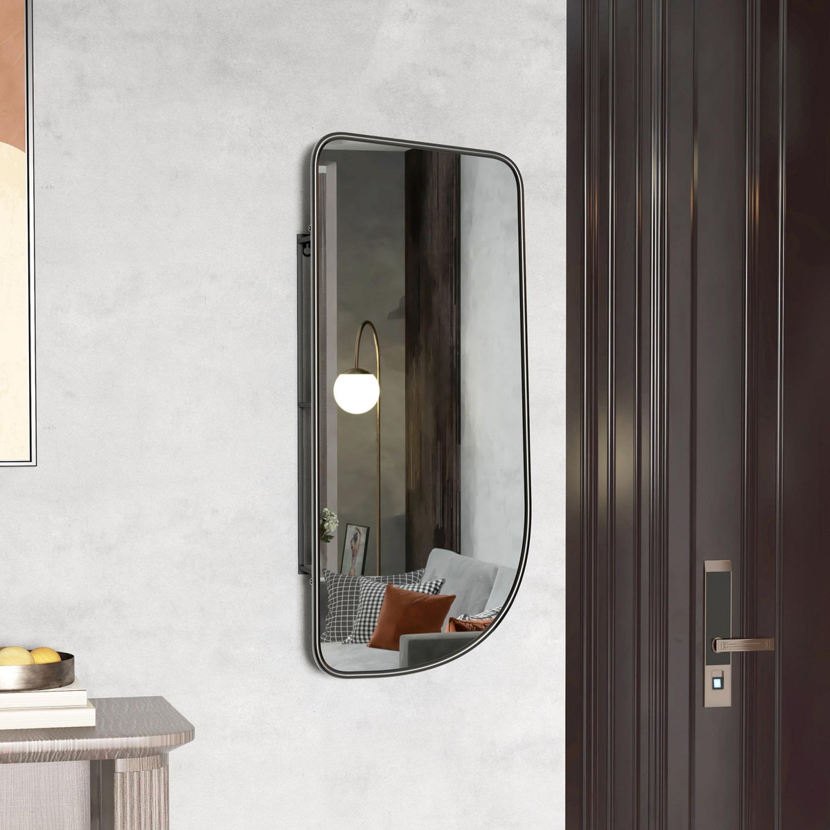 HOMCOM Miroir mural forme organique dim. 40L x 86H cm - 3 étagères - cadre métal noir