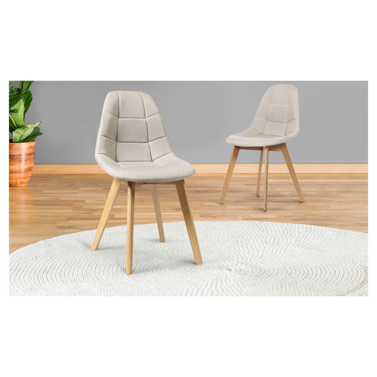 Lot de 2 chaises assise tissu pieds bois massif ORNELLA