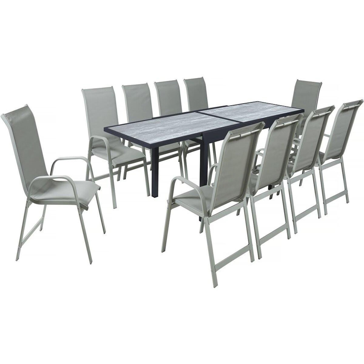 Habitat et Jardin Table extensible et chaises de jardin en aluminium  Lagos  - 140/280 x 90 x 76 cm - 10 places - Gris clair