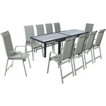 Habitat et Jardin Table extensible et chaises de jardin en aluminium  Lagos  - 140/280 x 90 x 76 cm - 10 places - Gris clair