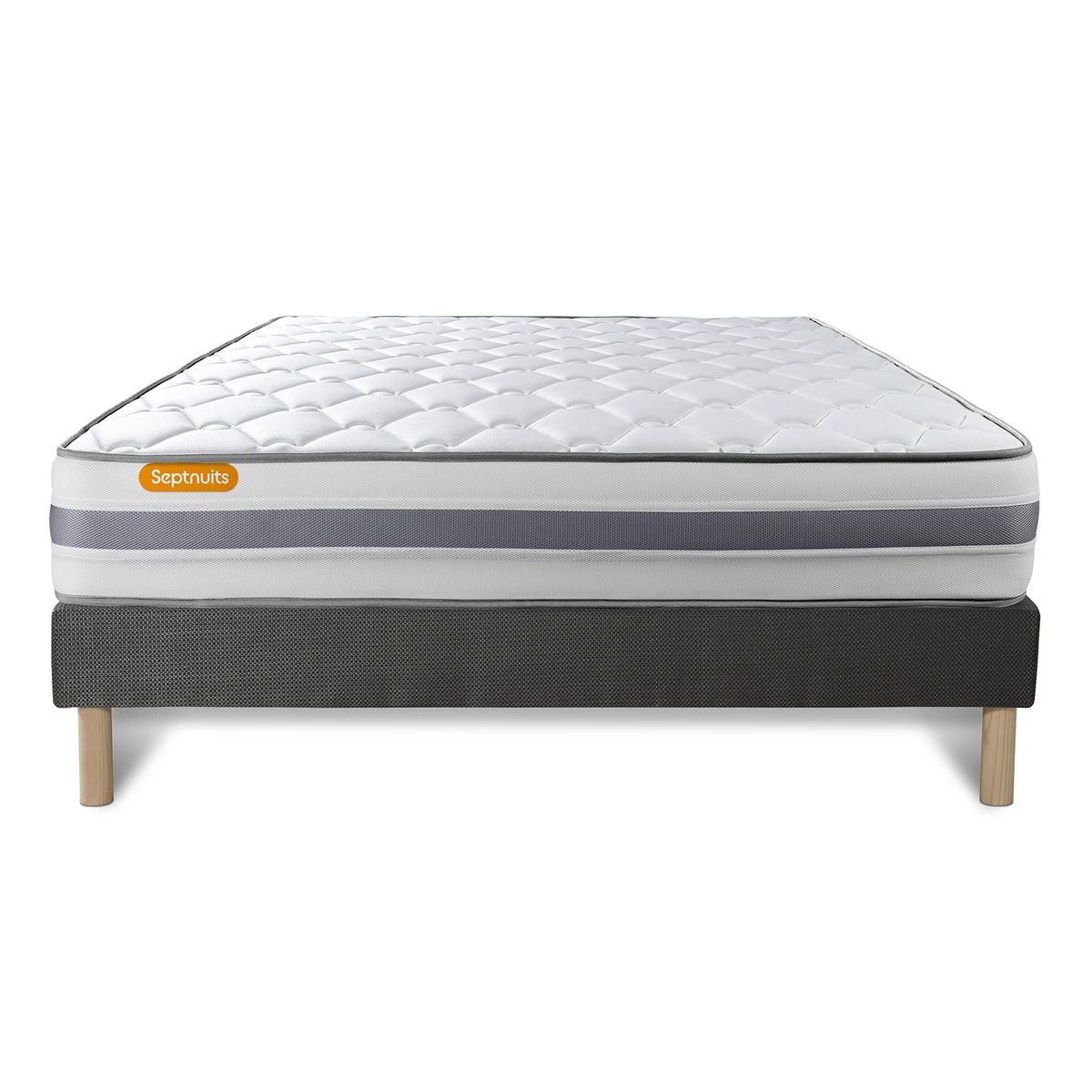 SEPTNUITS Matelas + sommier gris Memo Spring Ressorts ensachés 3 zones de confort MAXI épaisseur