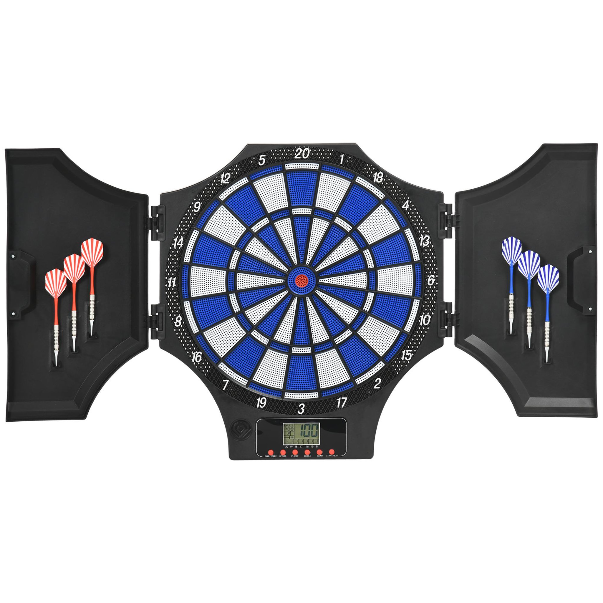 HOMCOM Cible jeu de fléchettes électronique refermable 31 jeux jusqu'à 8 joueurs affichage LCD haut-parleur noir