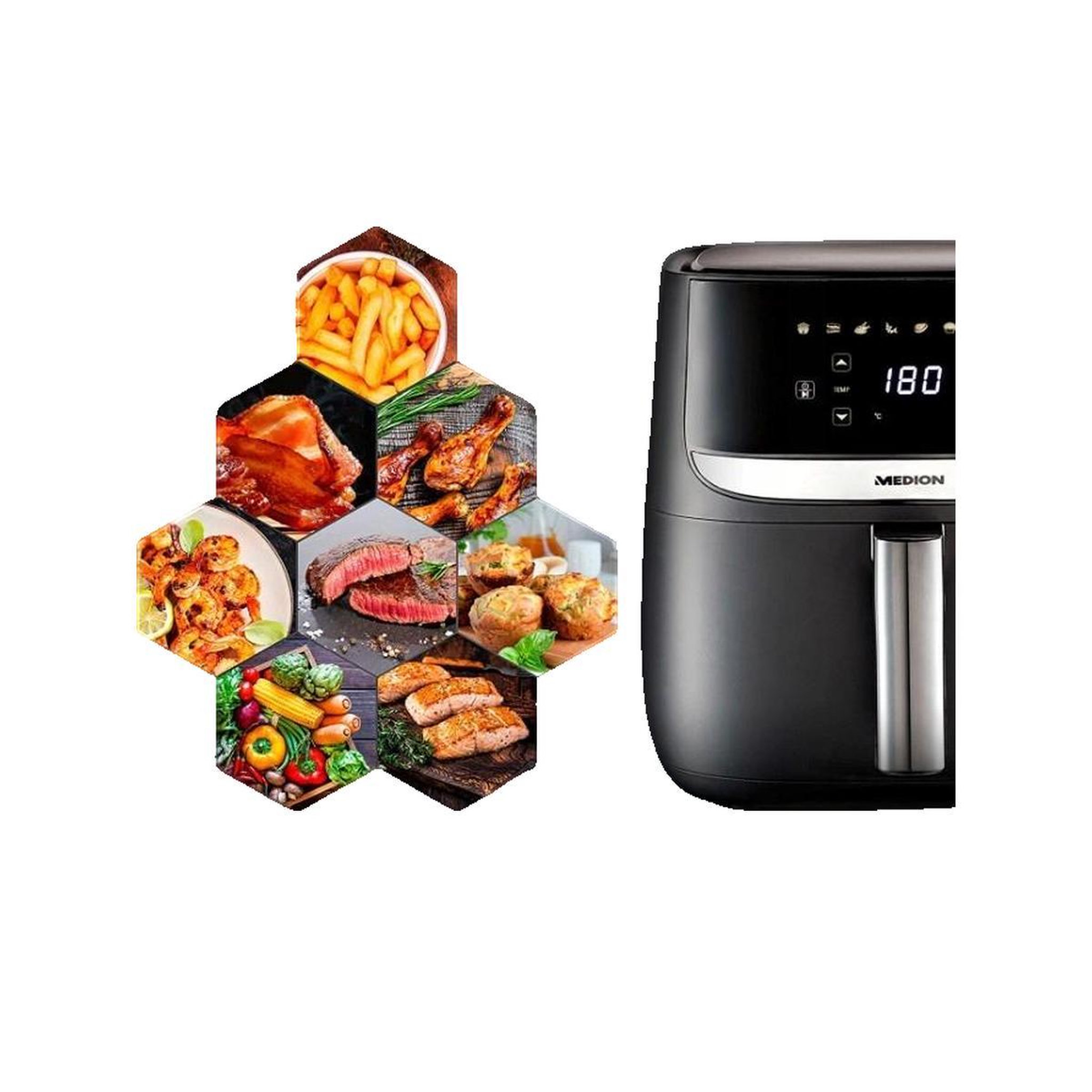 Voir la diapositive 3 : Medion Friteuse à air MEDION MD 10532 Capacité 5,7 L Puissance 1700 W