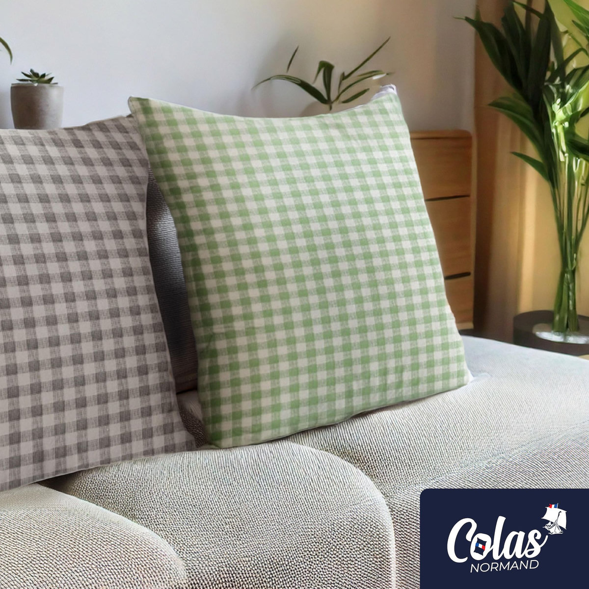 COLAS NORMAND Oreiller moelleux aux motifs vichy 60x60 cm
