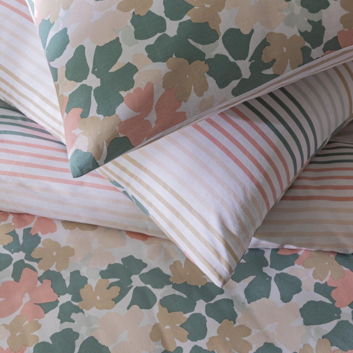 FUTURE HOME Parure de lit 2 personnes fleurie réversible rayures