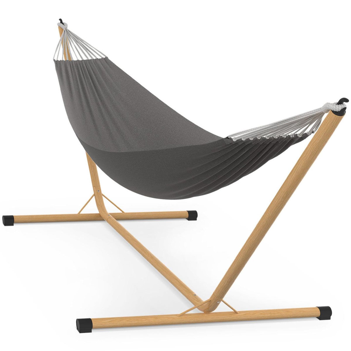 ID MARKET Hamac avec support métal effet bois et toile gris anthracite