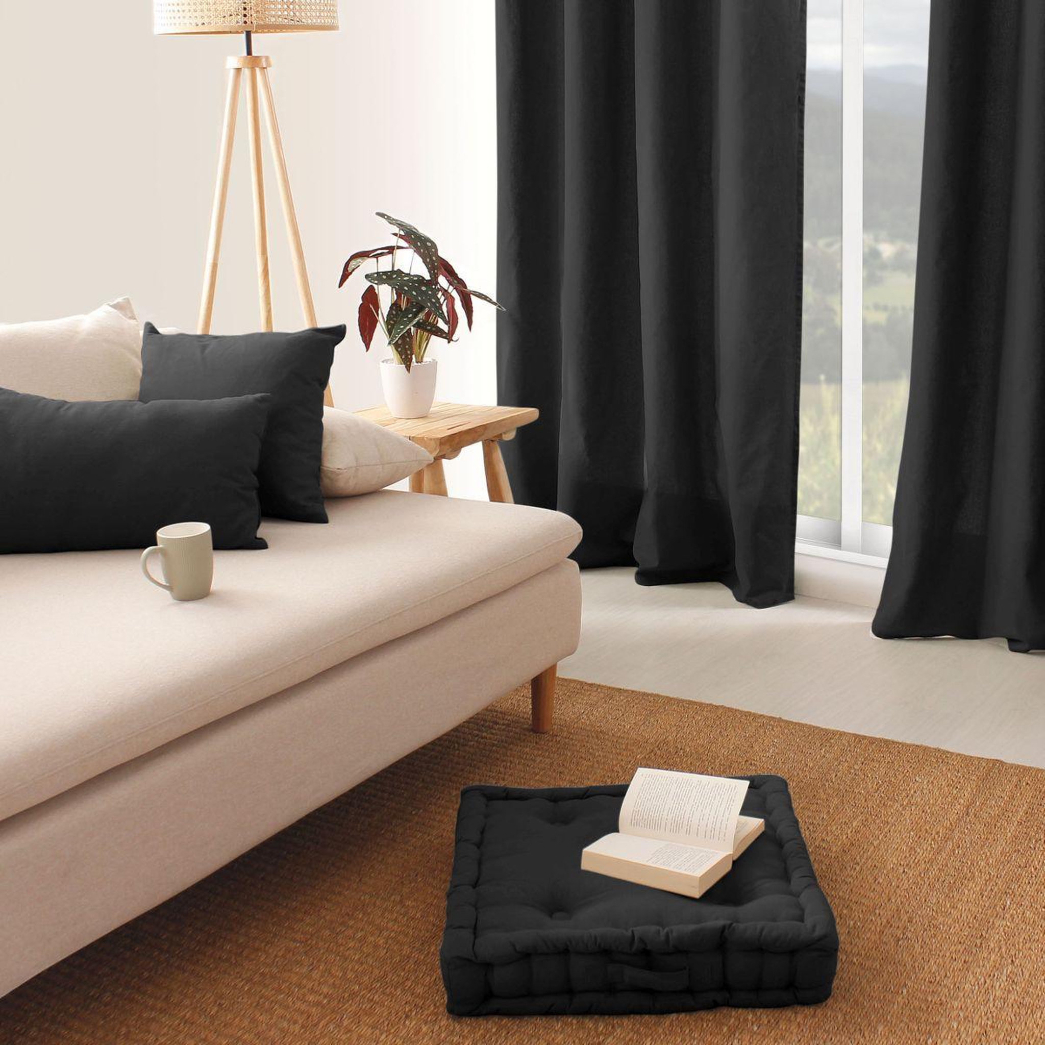 Voir la diapositive 3 : ENJOY HOME Coussin de Sol Uni  Panama  50x50cm Anthracite
