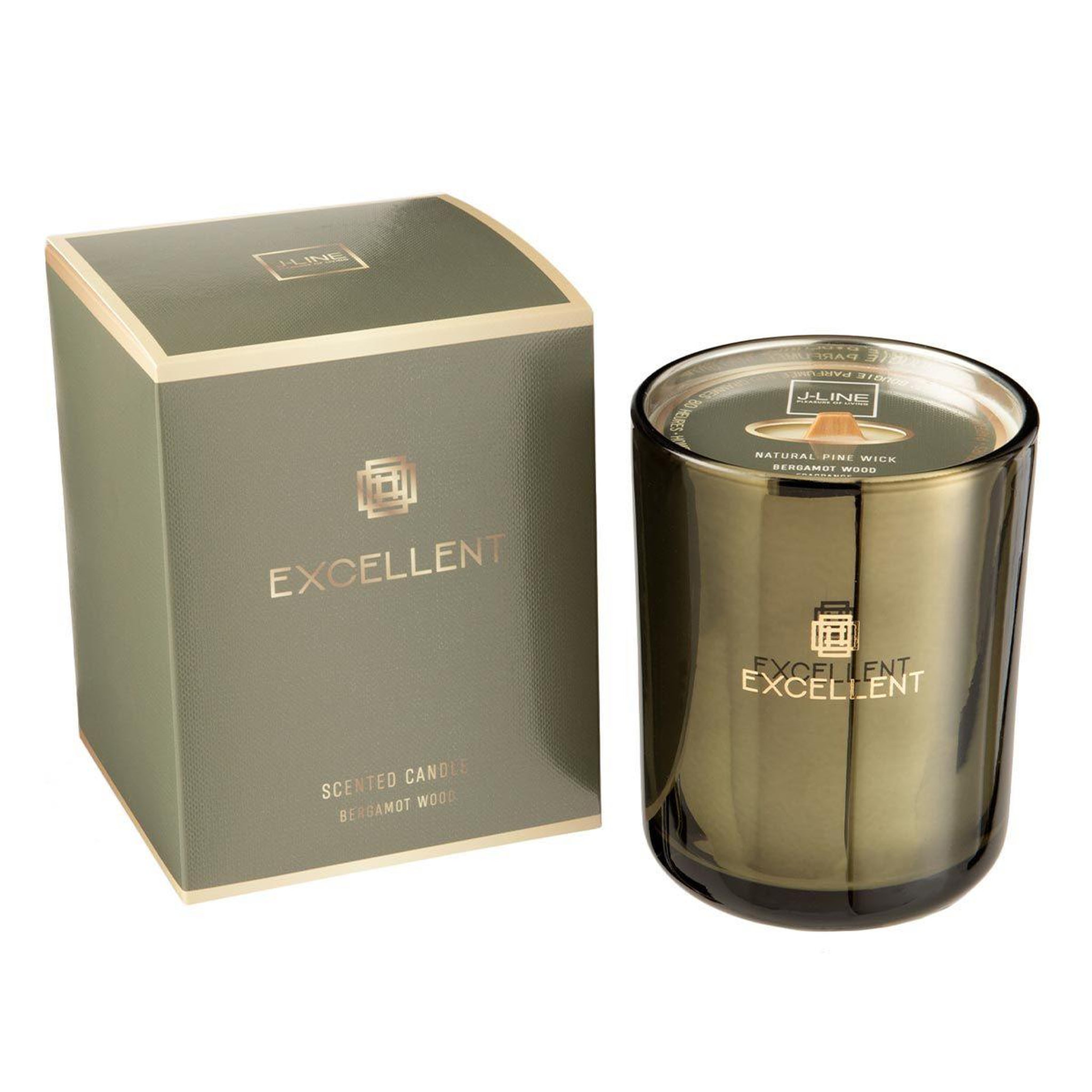 Voir la diapositive 1 : J-LINE Bougie parfumée  excellent  14cm bergamot wood vert
