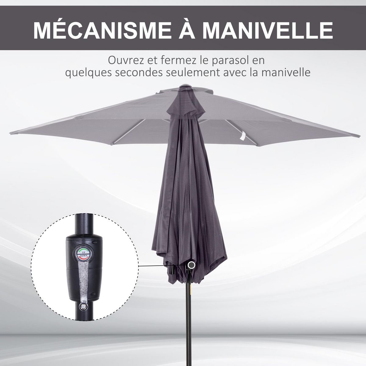 OUTSUNNY Parasol inclinable de jardin balcon terrasse manivelle toile polyester imperméabilisée haute densité 180 g/m² Ø2,7 x 2,35H m alu gris