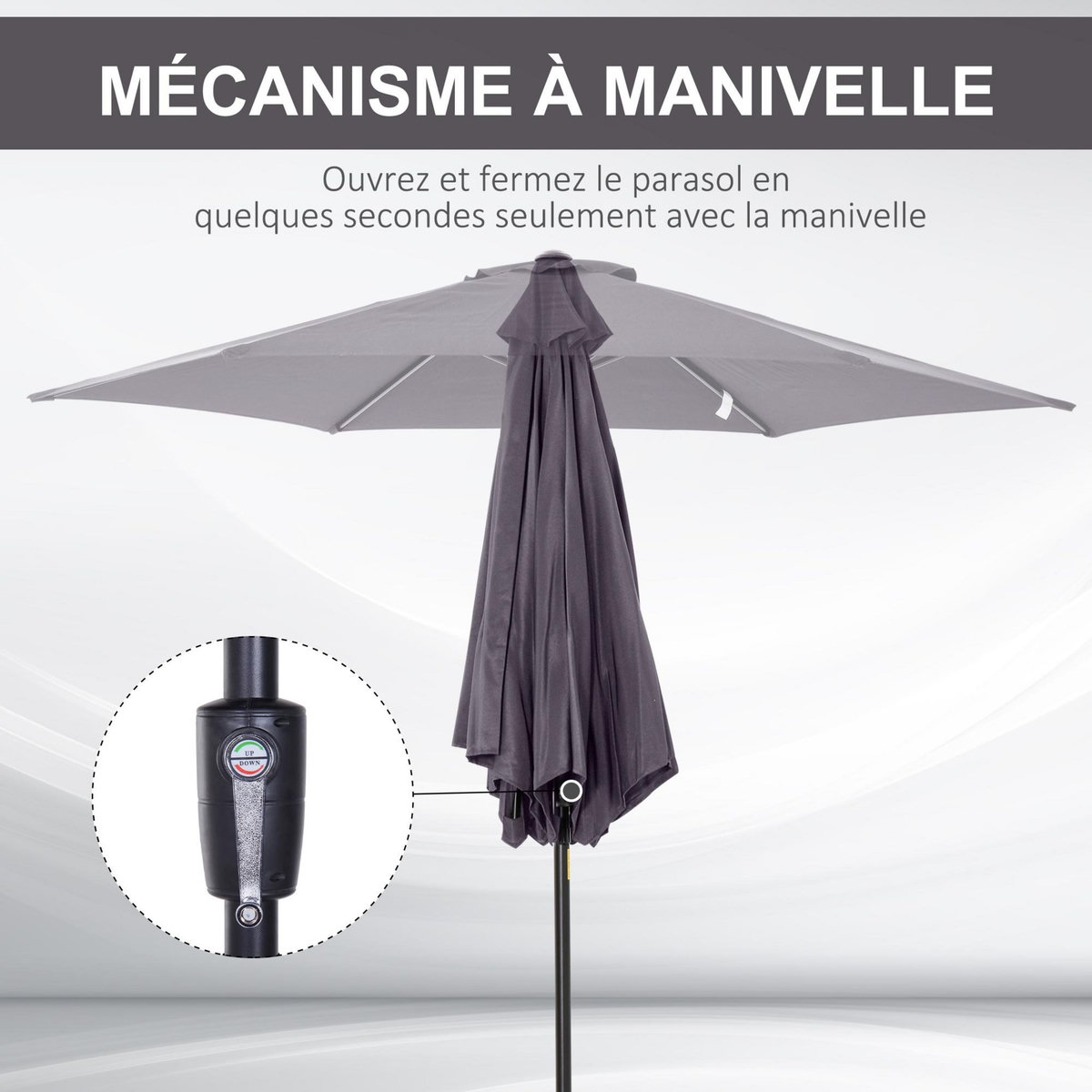 OUTSUNNY Parasol inclinable de jardin balcon terrasse manivelle toile polyester imperméabilisée haute densité 180 g/m² Ø2,7 x 2,35H m alu gris