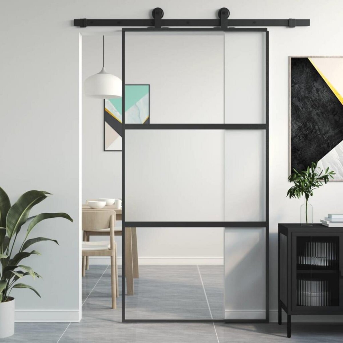 VIDAXL Porte coulissante noir 102,5x205 cm verre trempe aluminium