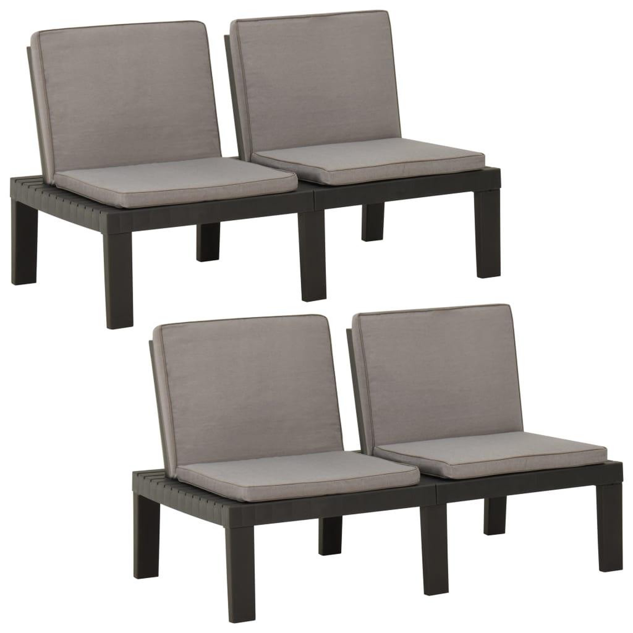 Voir la diapositive 3 : VIDAXL Bancs de salon de jardin avec coussins lot de 2 Plastique Gris