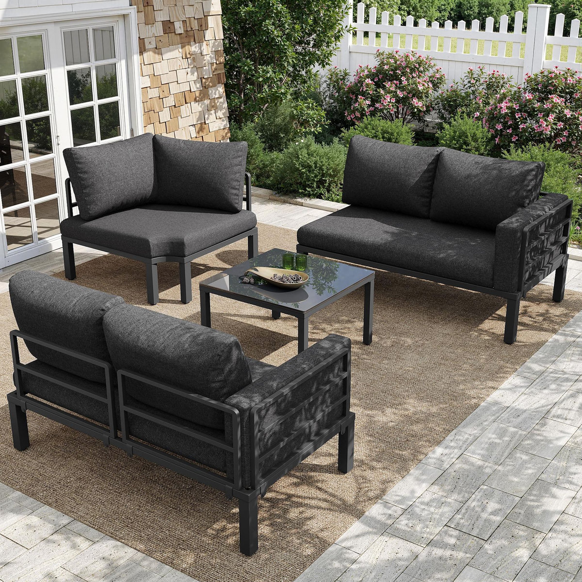 MERAX Salon de jardin 5 places en fer