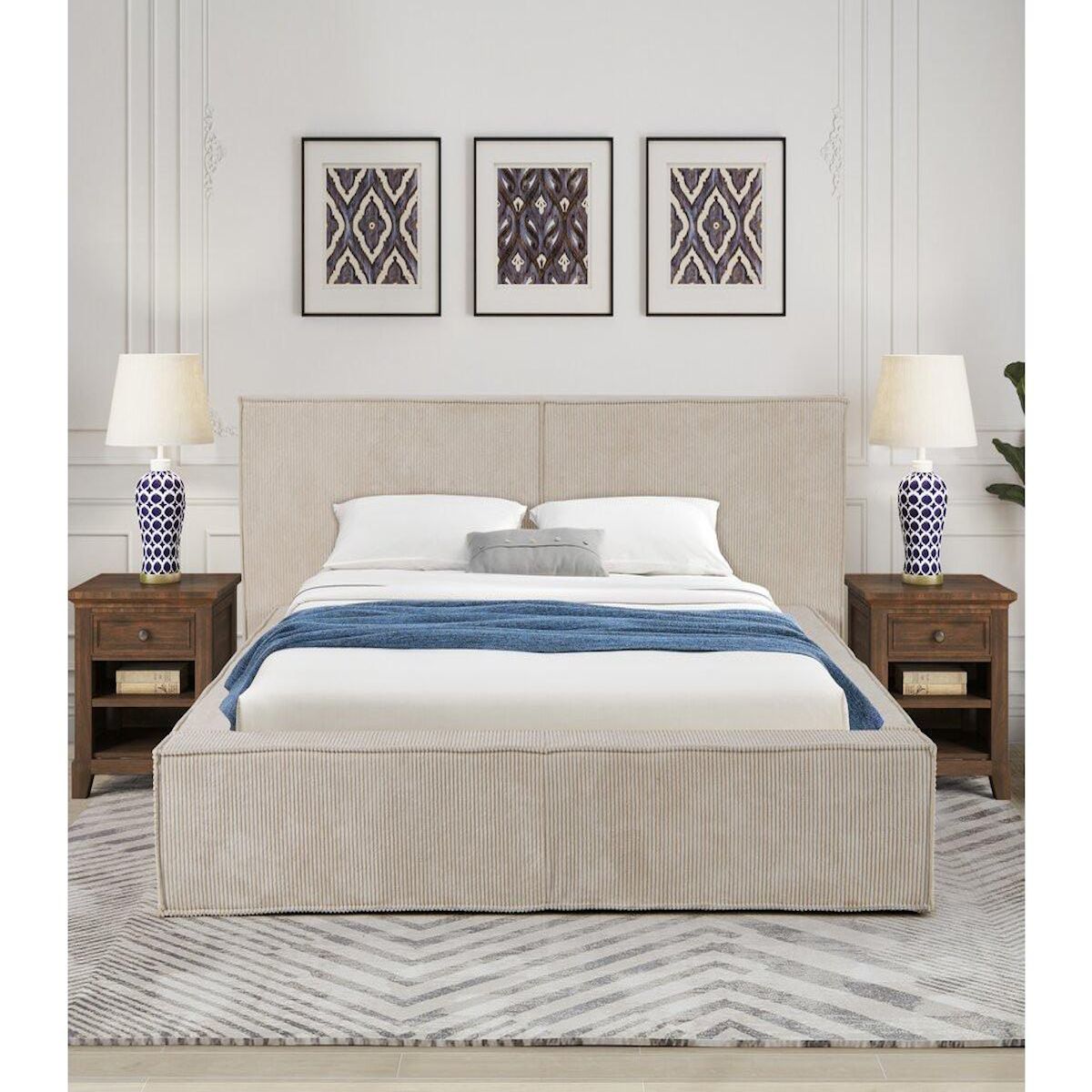 Habitat et Jardin Lit coffre en velours côtelé  Courchevel  - 180 x 200 cm - Beige