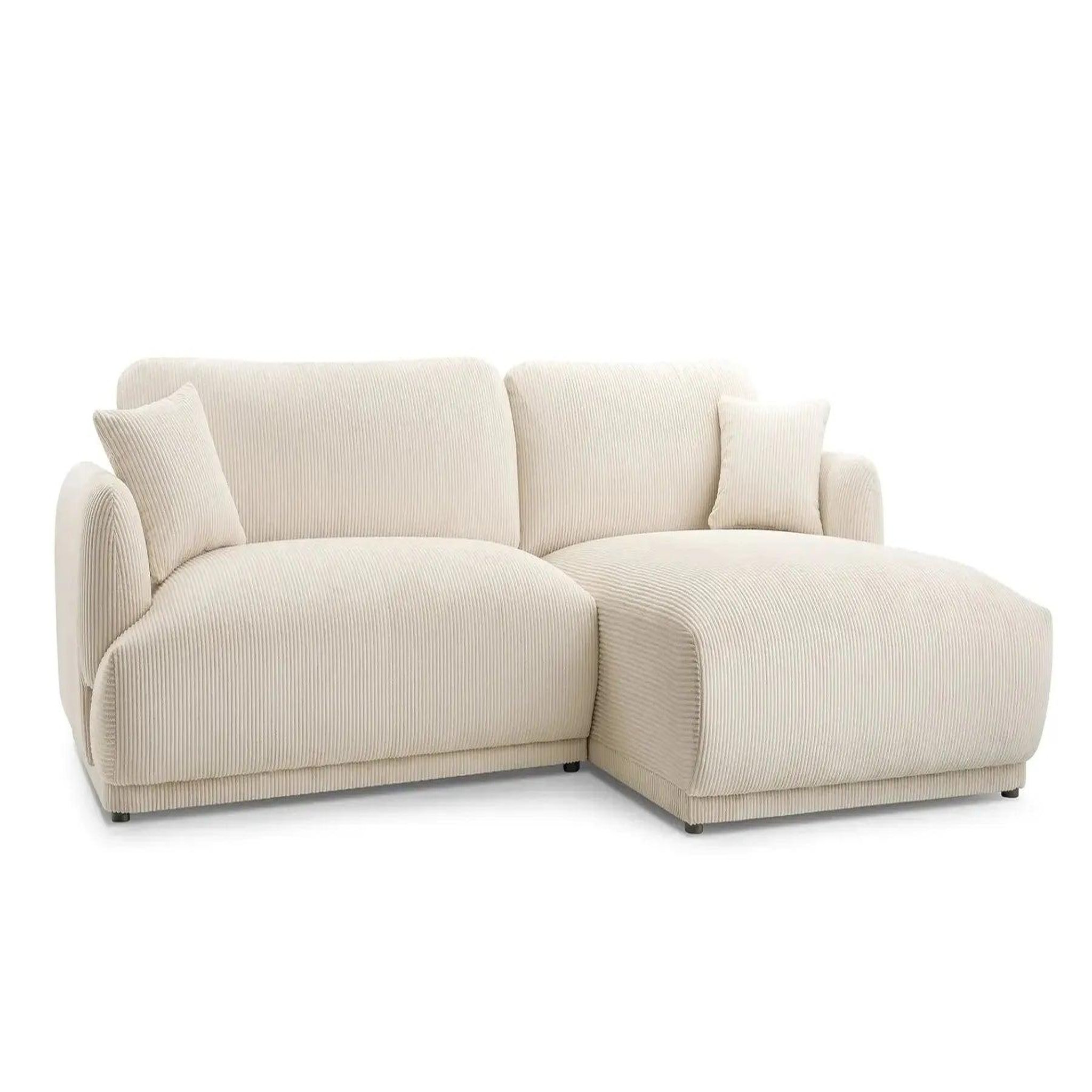 CASANOVA PARIS Rosalie - canapé d'angle petit velours côtelé 3 places gauche. Coloris disponibles : Bleu, Marron, Orange, Gris, Beige, Vert