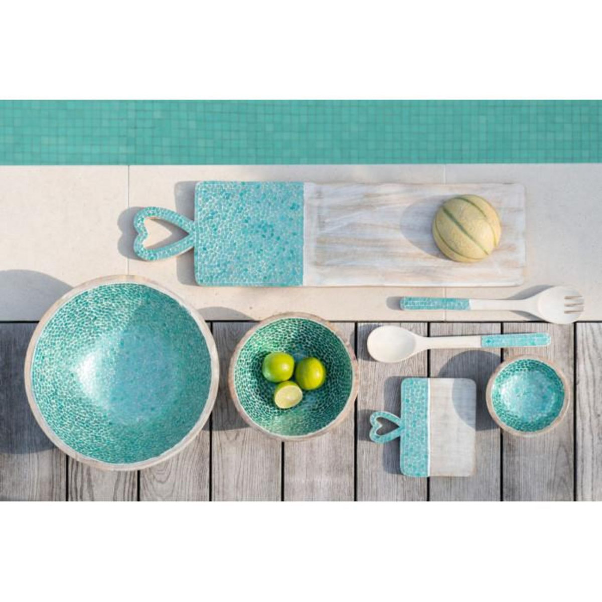 Paris Prix Saladier Mosaïque en Bois  Freddy  24cm Vert