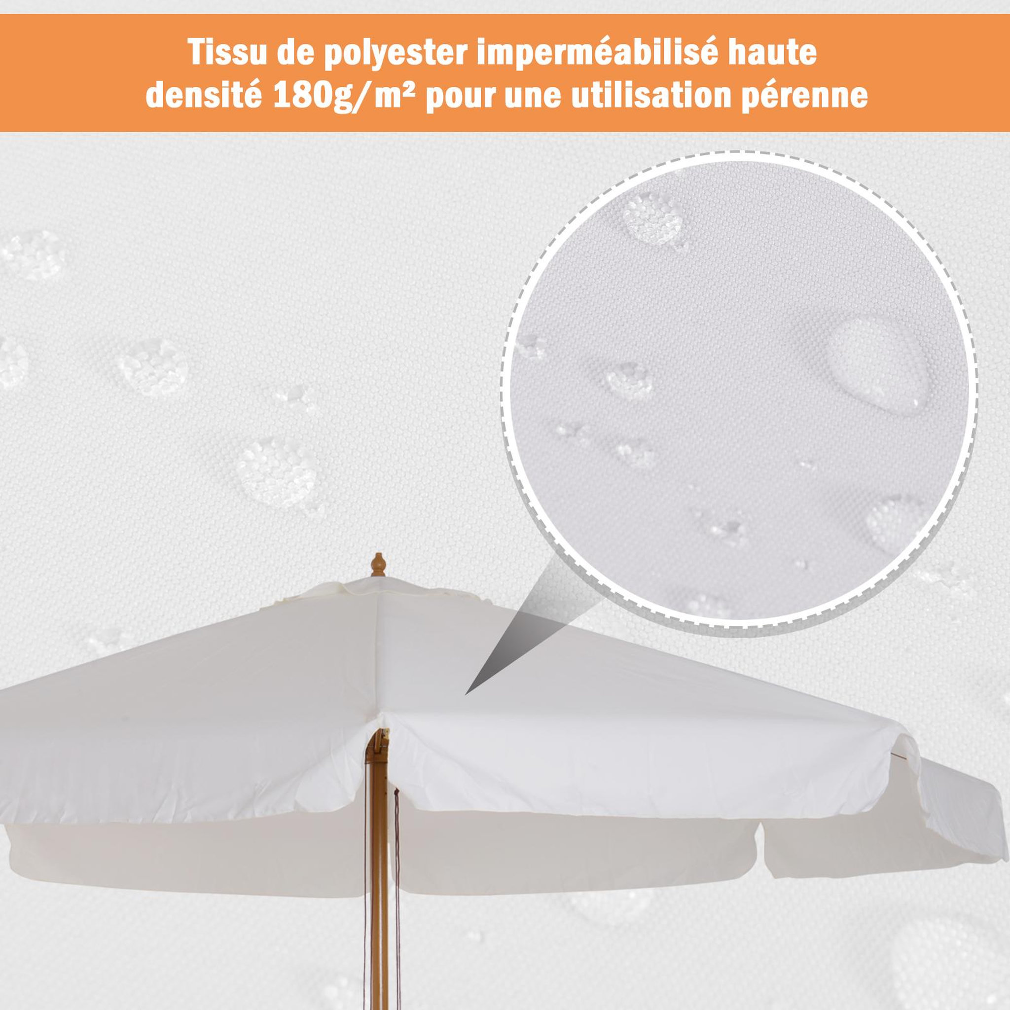 Voir la diapositive 5 : OUTSUNNY Parasol droit rond grande taille de jardin Ø 3,25 x 2,5H m bois de bambou polyester crème