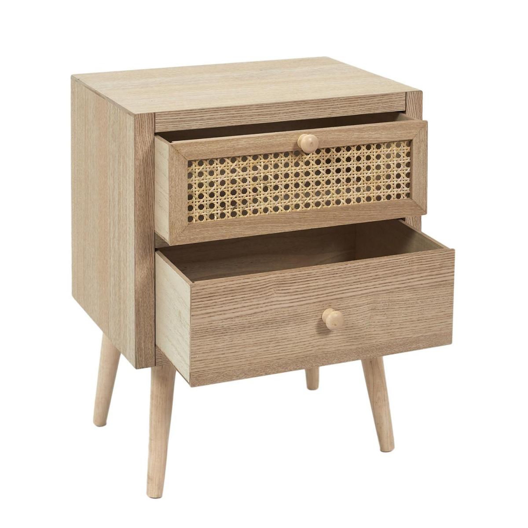 Voir la diapositive 3 : The Home Deco Factory Table de chevet en bois 2 tiroirs  bessie  50cm naturel