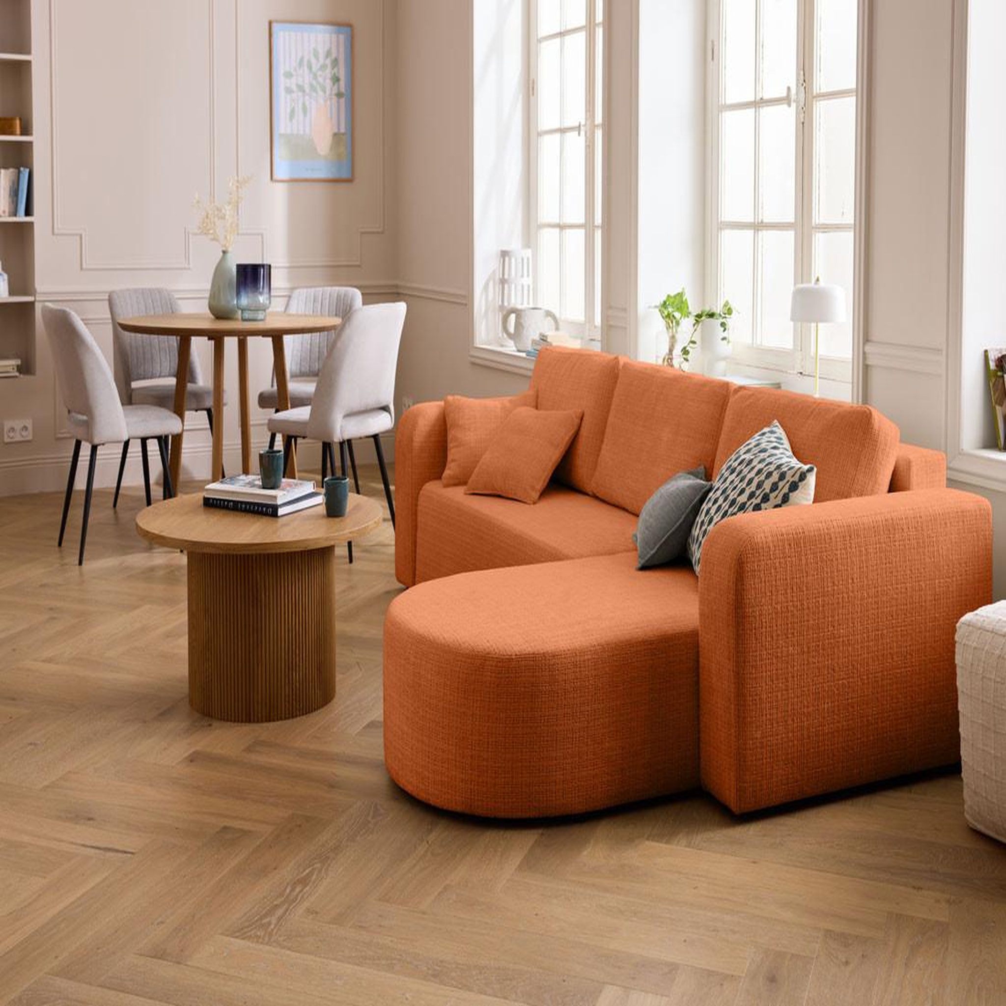 Voir la diapositive 4 : BEST MOBILIER Miro - canapé d'angle réversible - 4 places - convertible avec coffre - en velours texturé