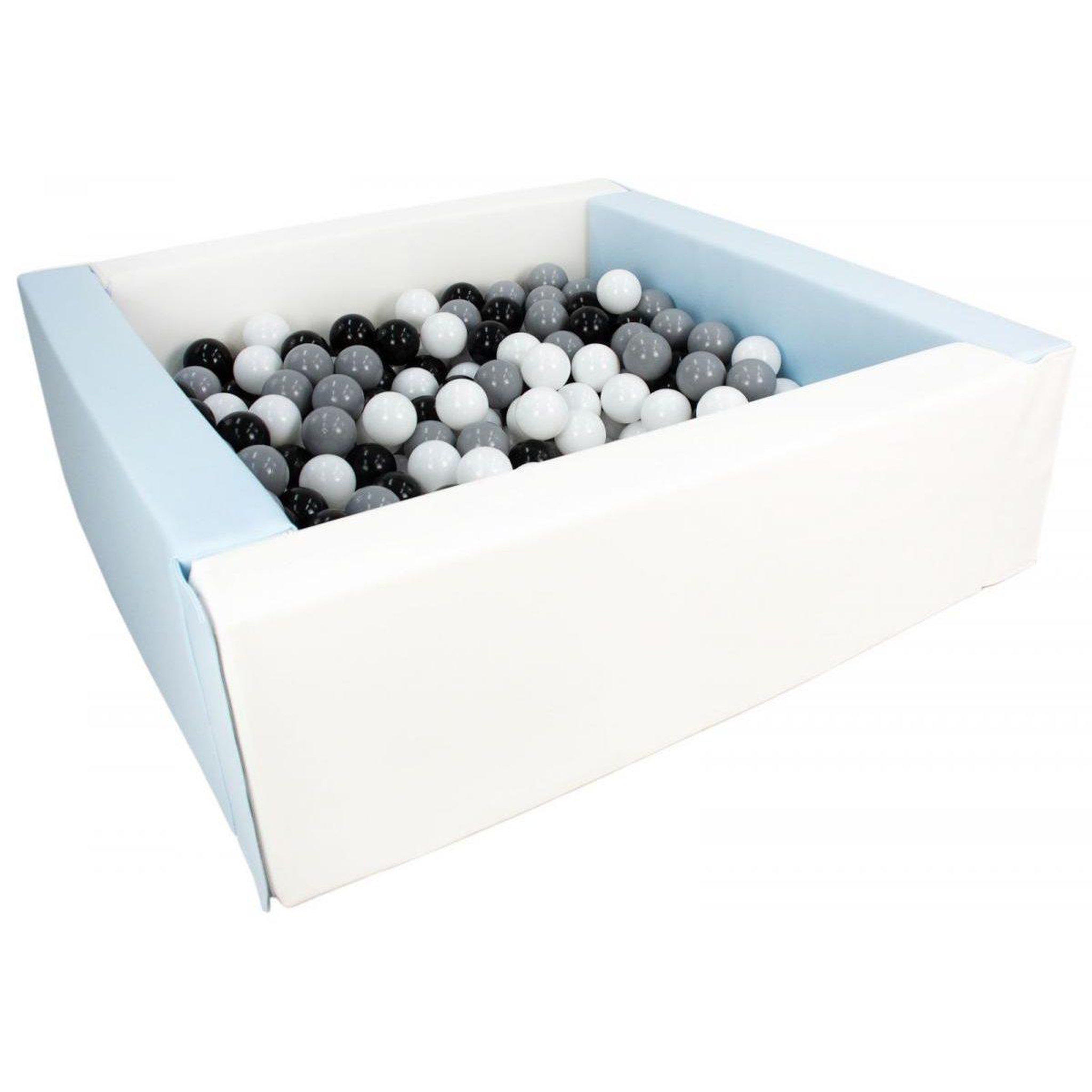 VELINDA Piscine à balles carrée avec 300 balles - blanc, bleu (pastel)/noir, blanc, gris