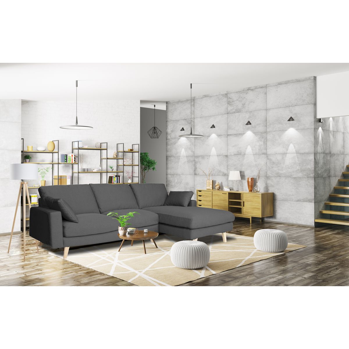 Canapé d'angle droit  fixe 5 places STEPHANE