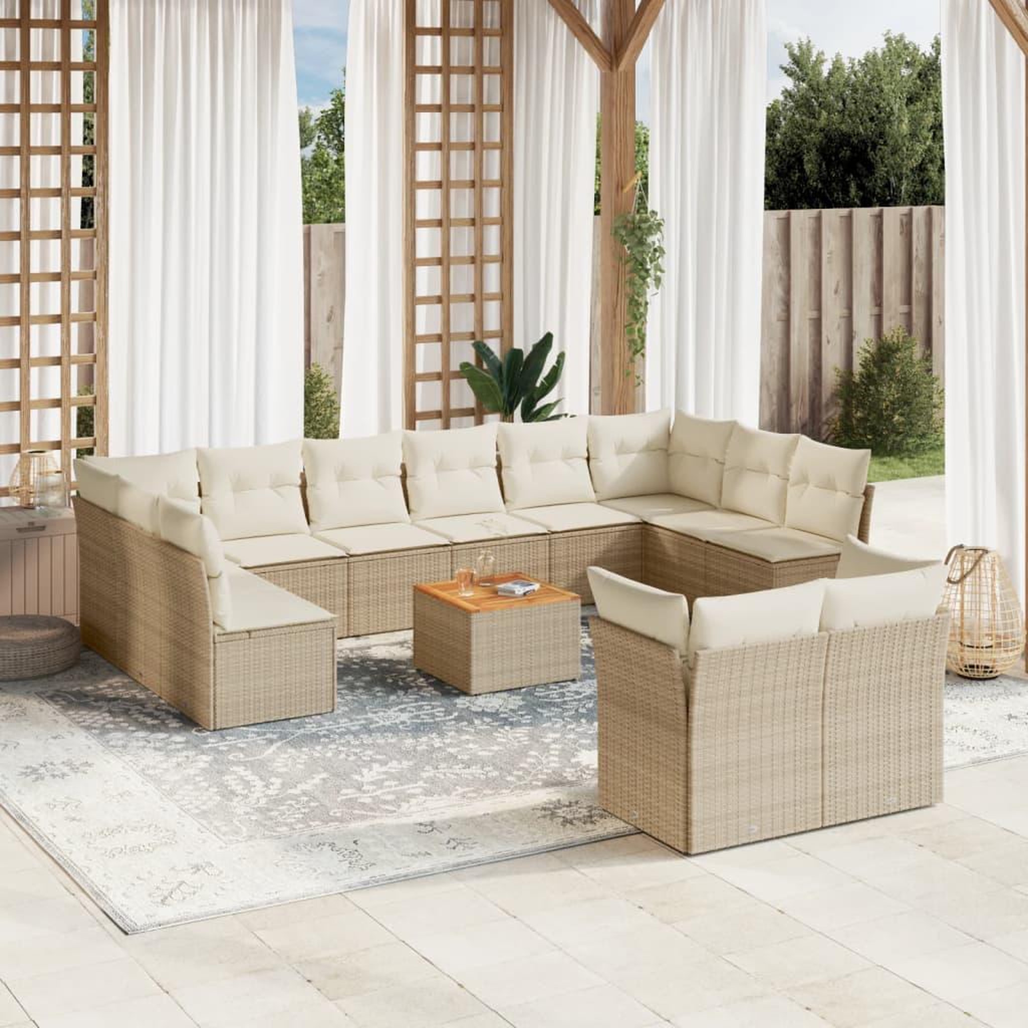 Voir la diapositive 1 : VIDAXL Salon de jardin avec coussins 13 pcs beige resine tressee