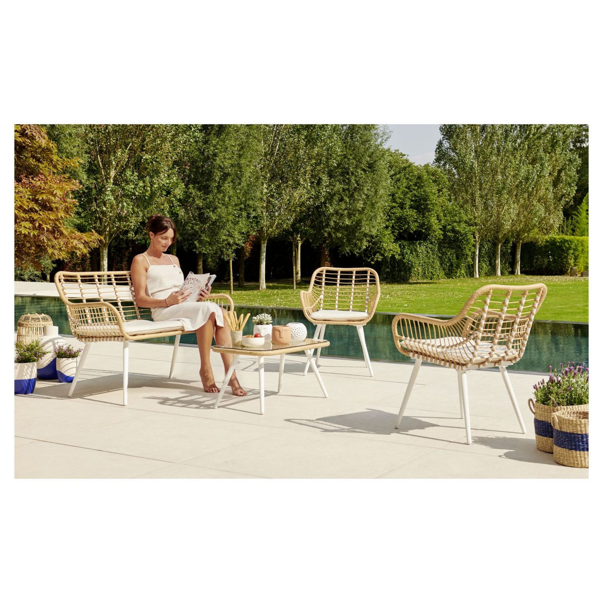 GARDENSTAR Salon bas de jardin - 4 places - Acier - Imitation osier