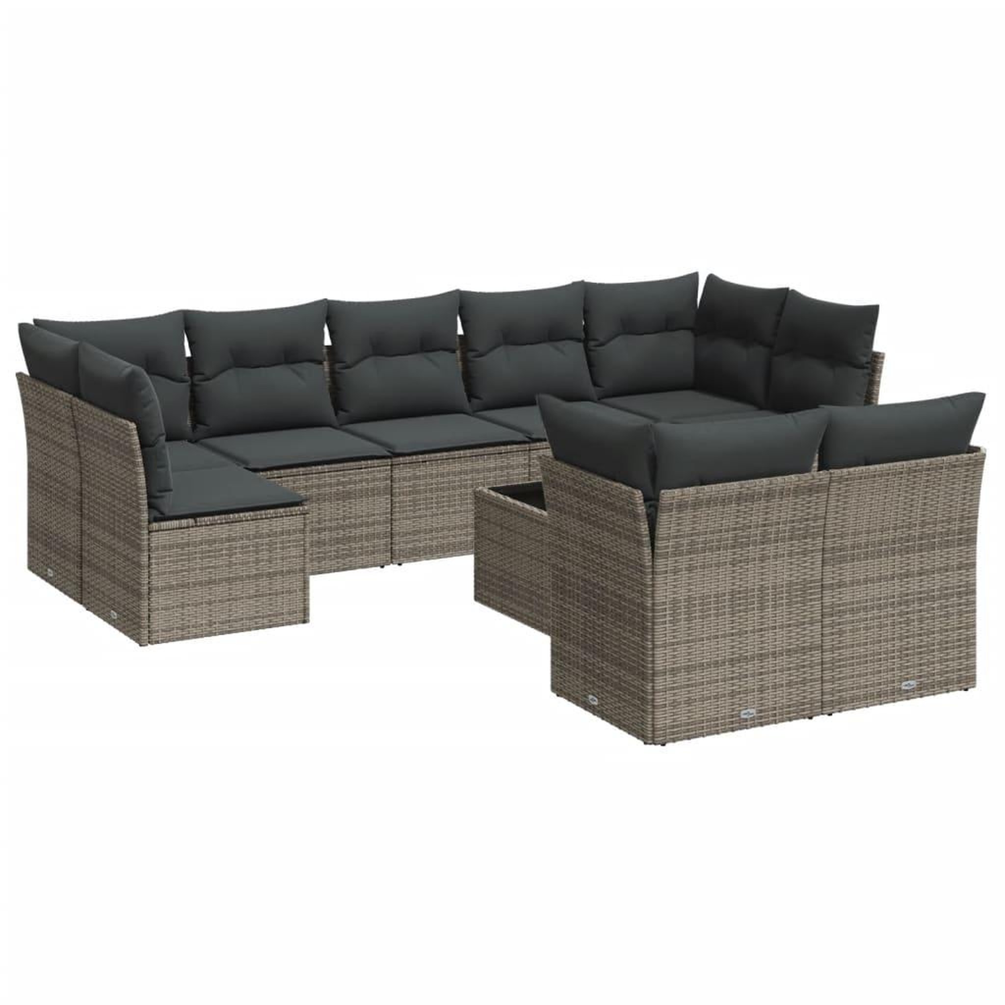 Voir la diapositive 2 : VIDAXL Salon de jardin avec coussins 10 pcs gris resine tressee