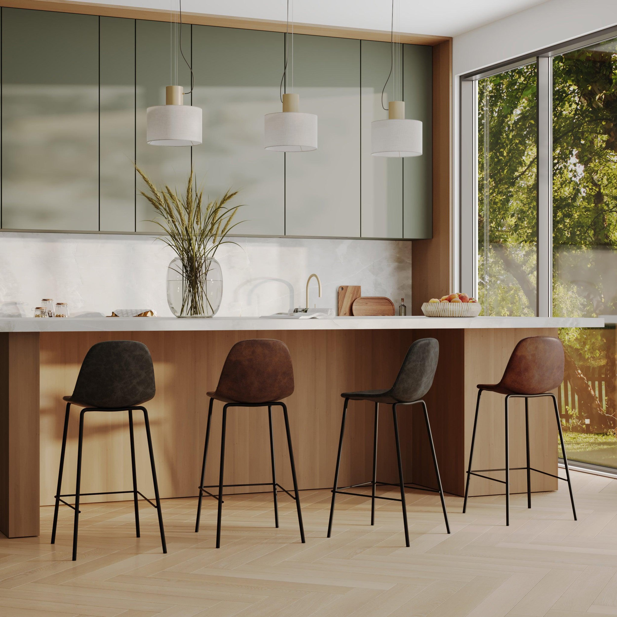 Voir la diapositive 2 : MAISON PAVANE Pack 4 chaises pour îlot central marron et gris/noir 65 cm-henrik