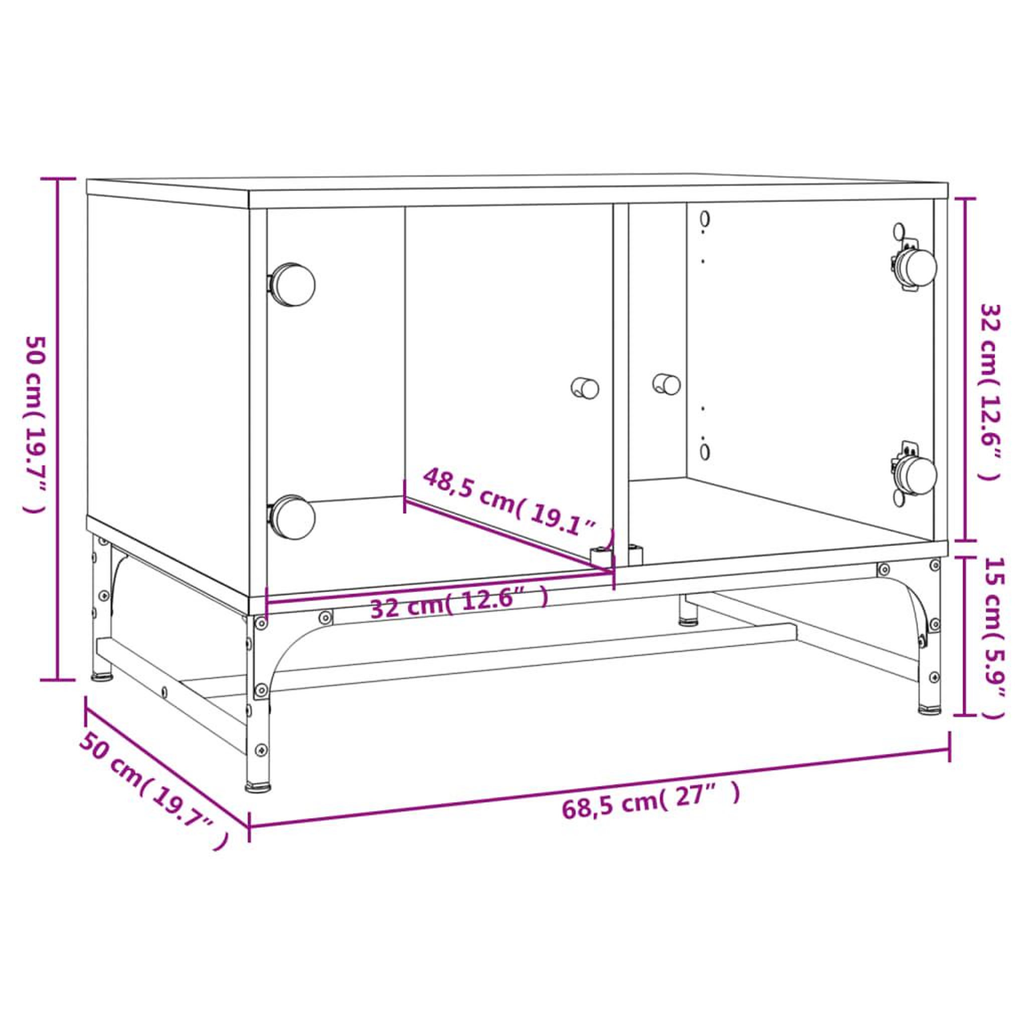 Voir la diapositive 6 : VIDAXL Table basse avec portes en verre chene fume 68,5x50x50 cm