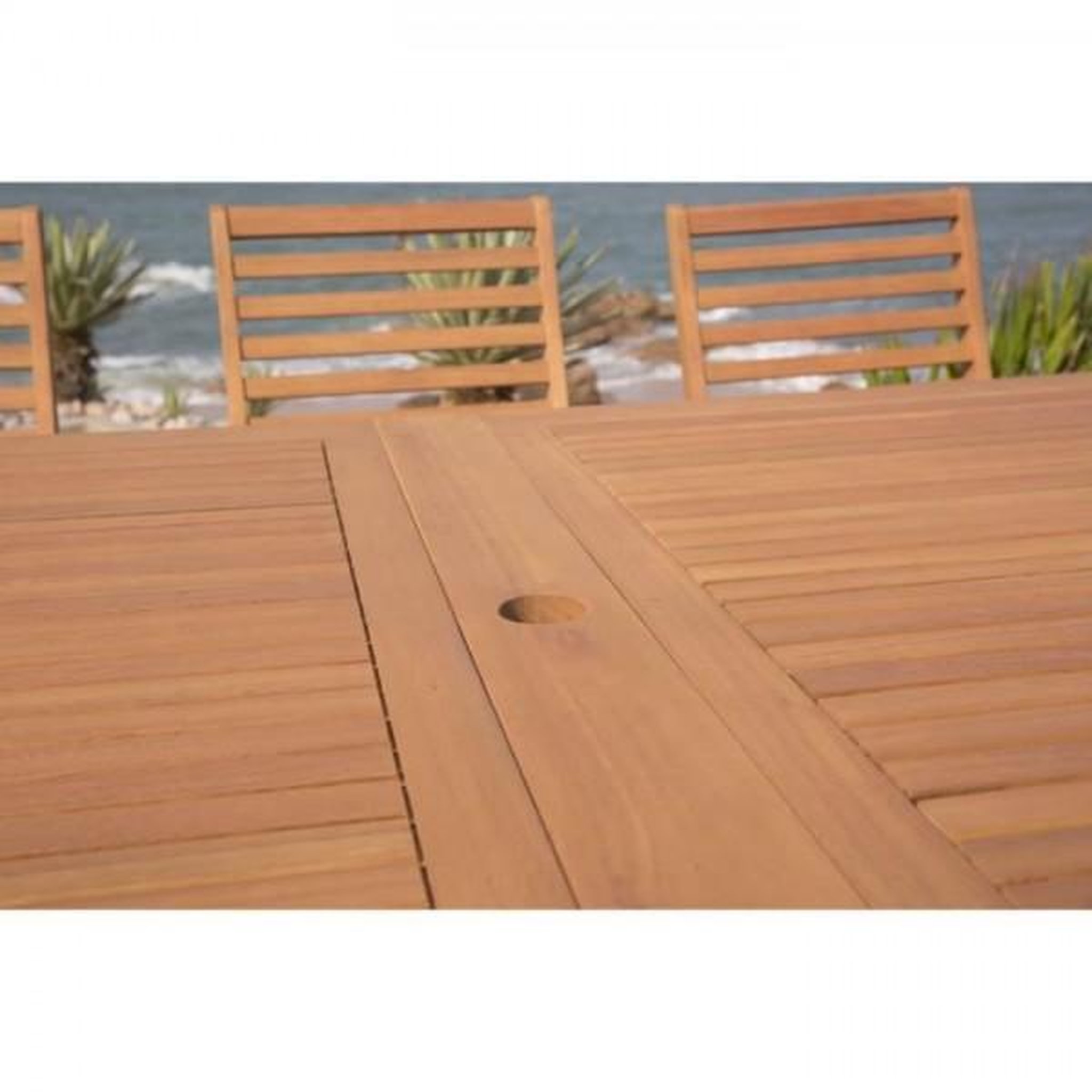Voir la diapositive 4 : MARKET24 Ensemble repas de jardin 8 a 12 personnes - Table extensible 200/250/300 x 100cm + 8 chaises - Bois Eucalyptus FSC