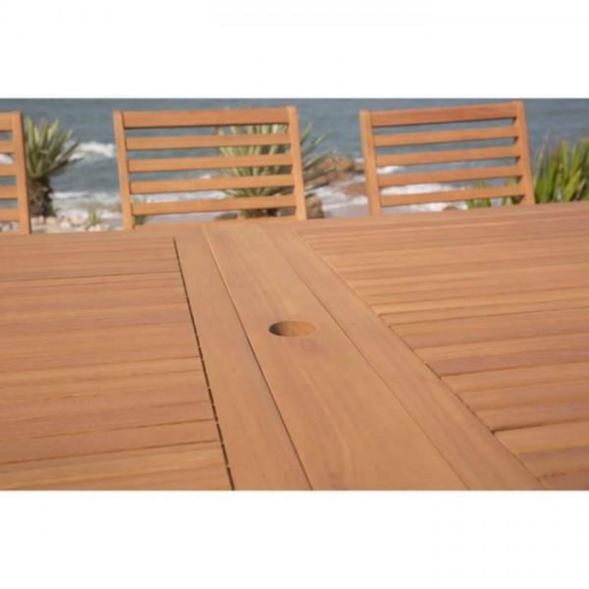 MARKET24 Ensemble repas de jardin 8 a 12 personnes - Table extensible 200/250/300 x 100cm + 8 chaises - Bois Eucalyptus FSC