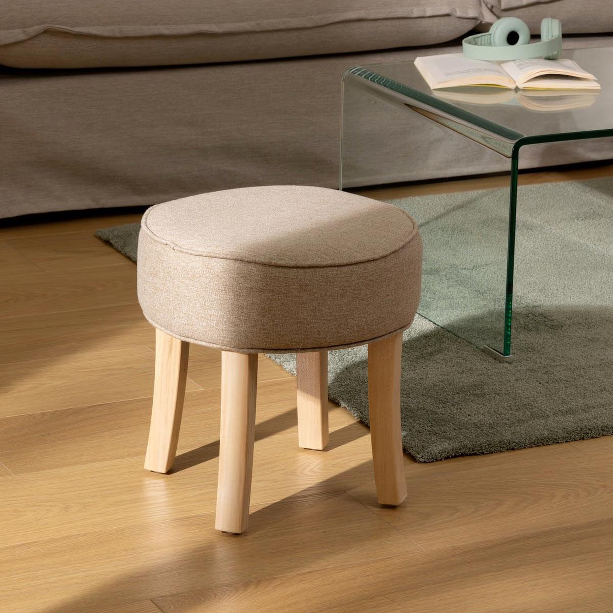 Voir la diapositive 4 : ATMOSPHERA Tabouret en tissu  adriel  35cm beige