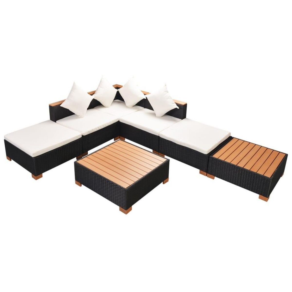 VIDAXL Salon de jardin 7 pcs avec coussins Resine tressee Noir
