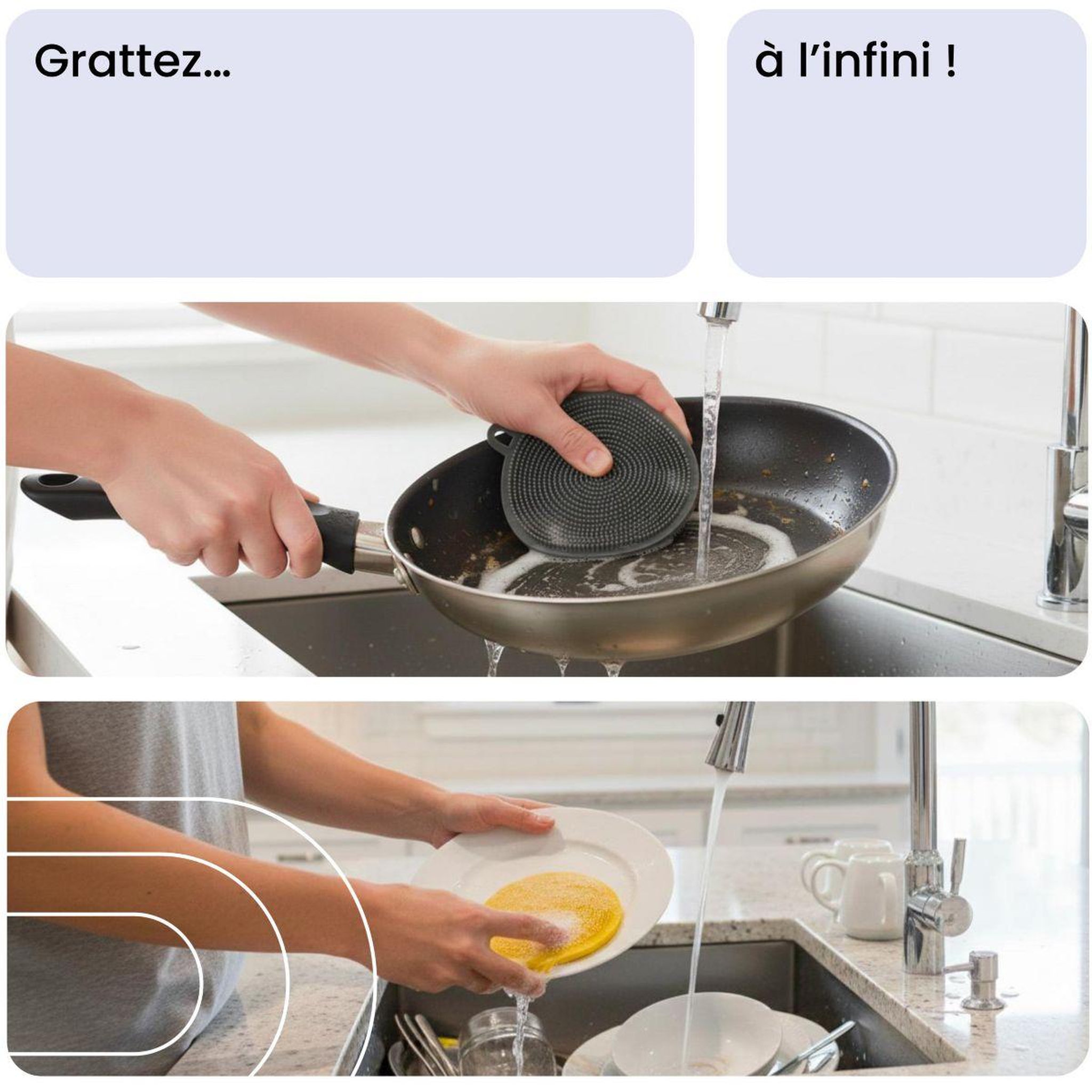 Voir la diapositive 5 : ESSENTIEL B Eponge en silicone x5 - hygiénique et réutilisable, nettoyage multi-usages, surfaces et anti-rayures
