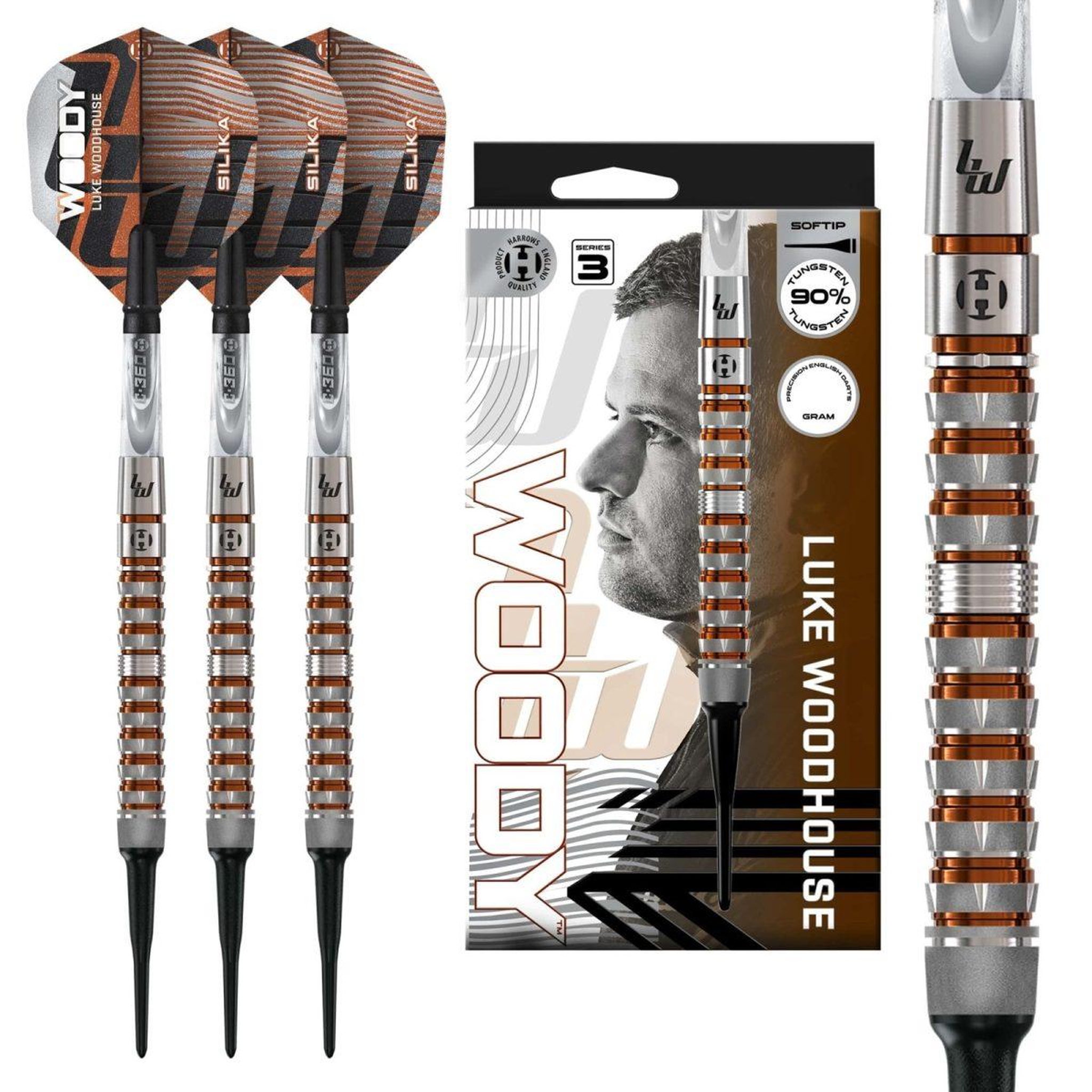 Harrows Fléchettes Luke Woodhouse series 4 90% pointe plastique 18g