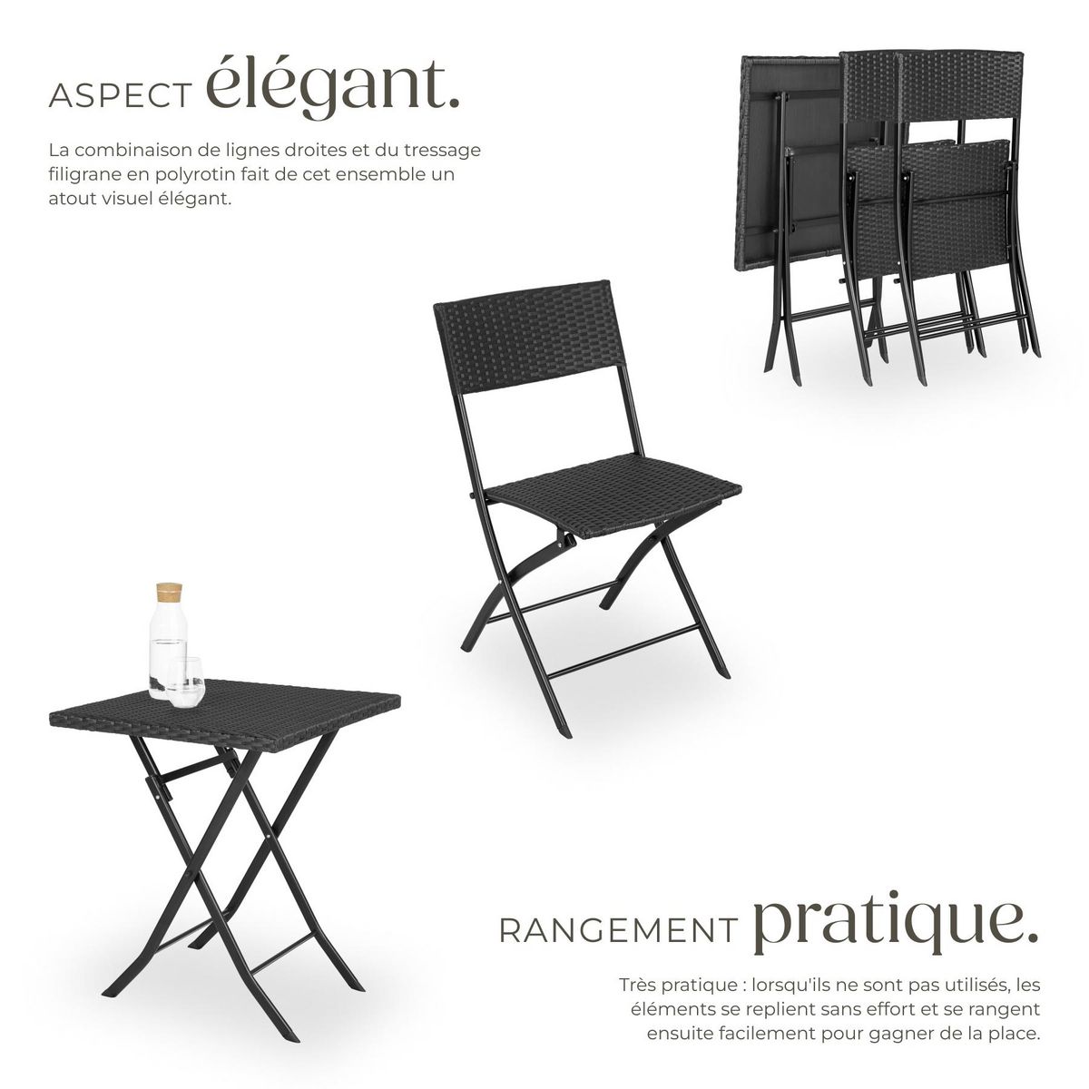 tectake Salon de jardin pour 2 personnes noir