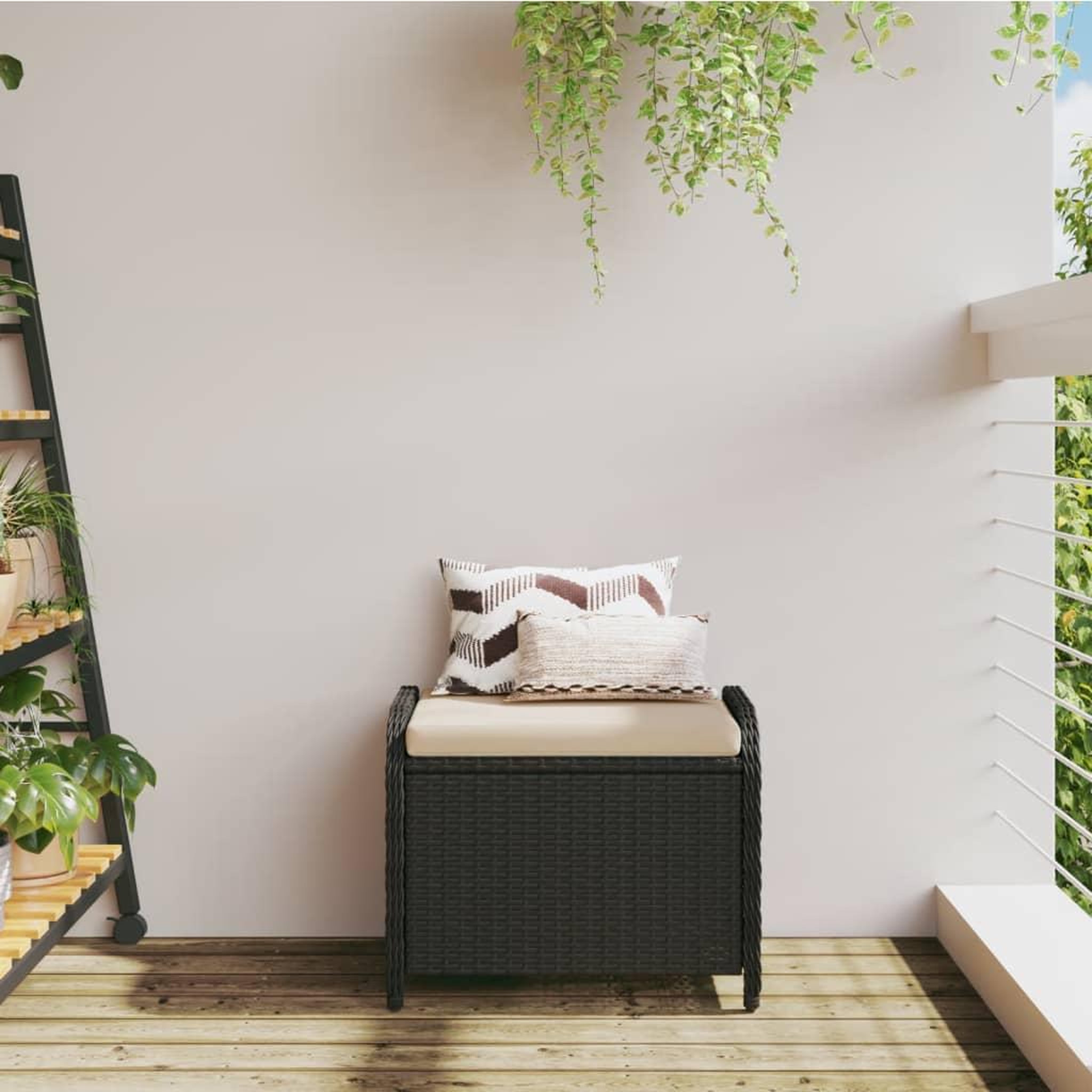 Voir la diapositive 3 : VIDAXL Tabouret de jardin avec coussin noir 58x46x46 cm resine tressee