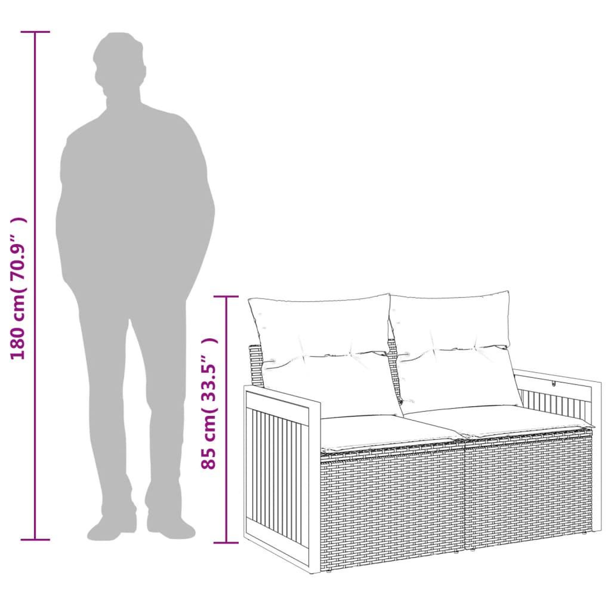 Voir la diapositive 6 : VIDAXL Canape de jardin avec coussins 2 places noir resine tressee
