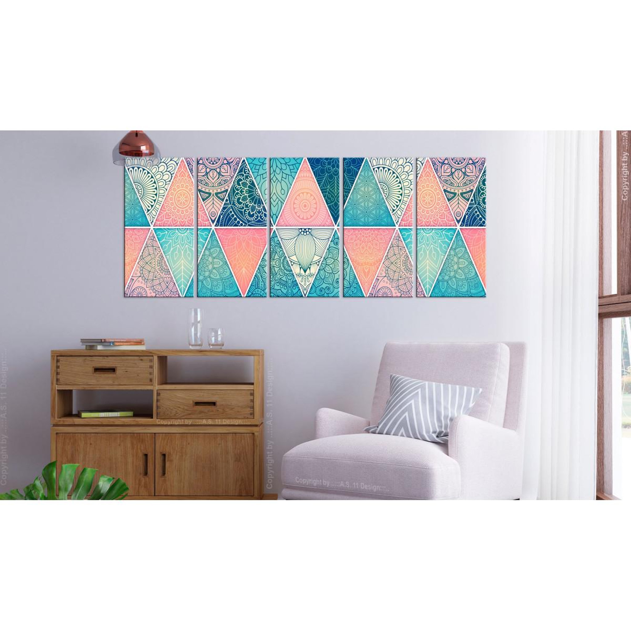 Voir la diapositive 2 : Paris Prix Tableau 5 panneaux  oriental triangles narrow