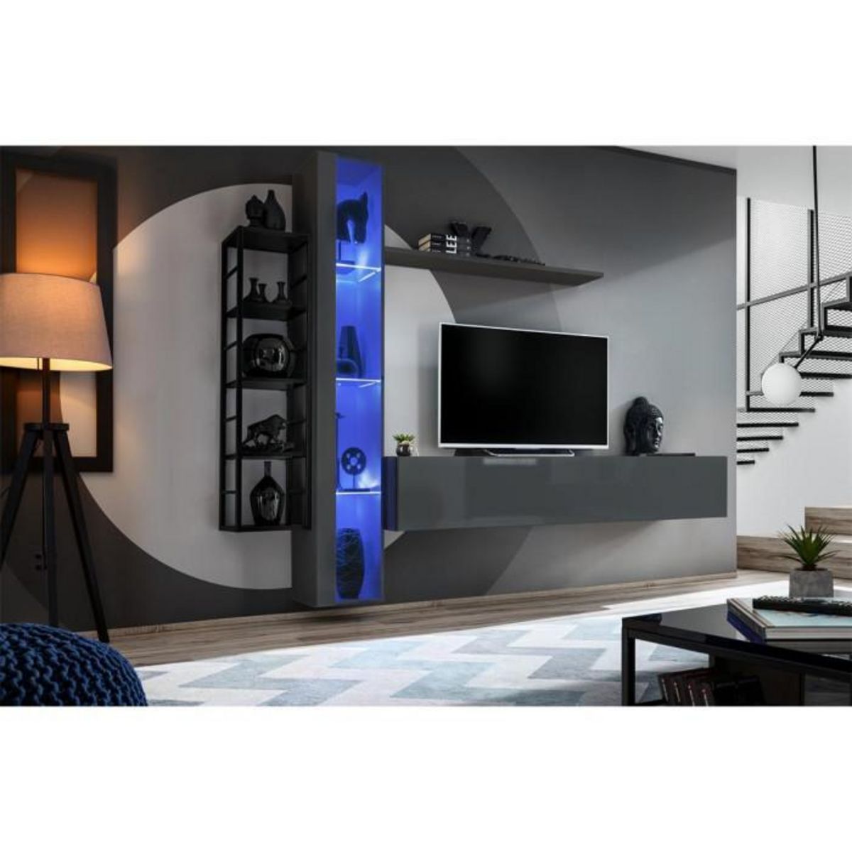 Paris Prix Ensemble Meuble TV Design  Switch VII  240cm Gris & Noir