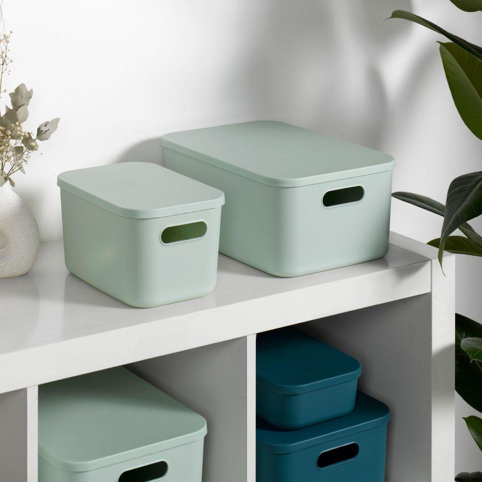Voir la diapositive 3 : HOMEA Boîte de rangement avec couvercle  iris  15,5l sauge