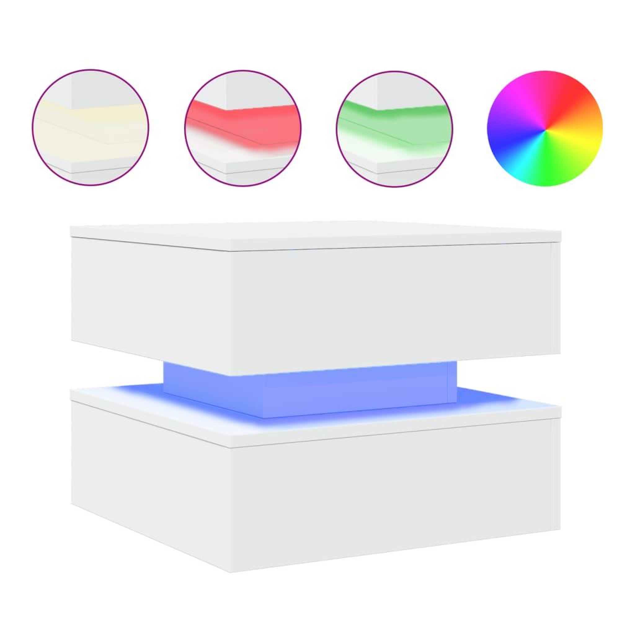 Voir la diapositive 2 : VIDAXL Table basse avec lumieres LED blanc 50x50x40 cm